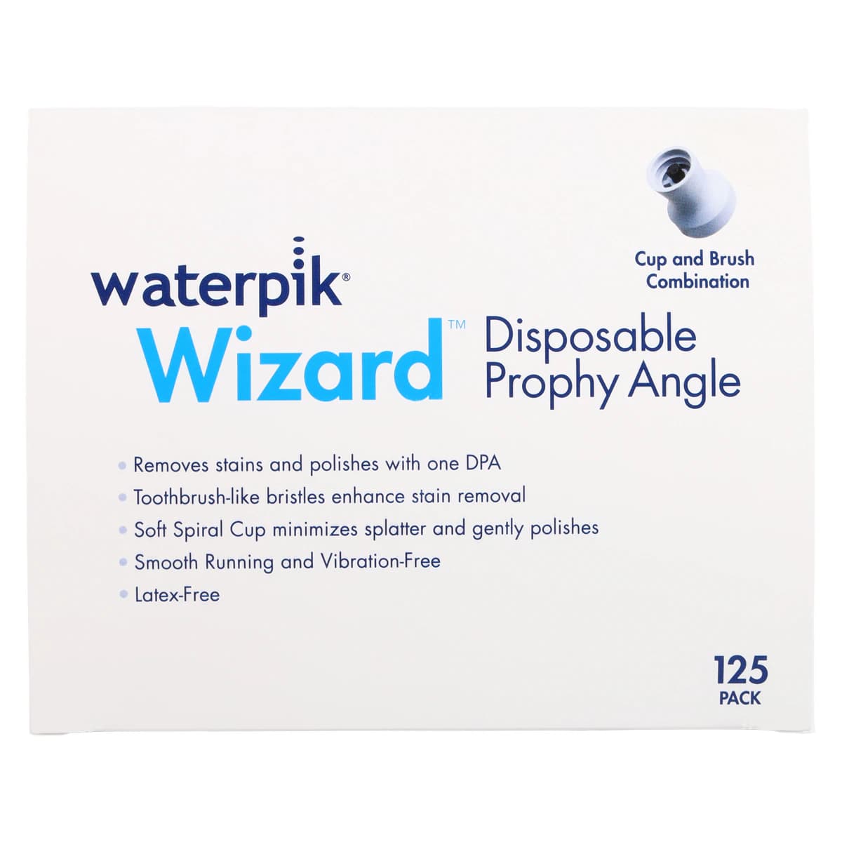 Waterpik Wizard Disposable Prophy Angle, Latex-Free Soft Blue Cup & Brush Combination, 125/Box, 20005474 thumbnail 3
