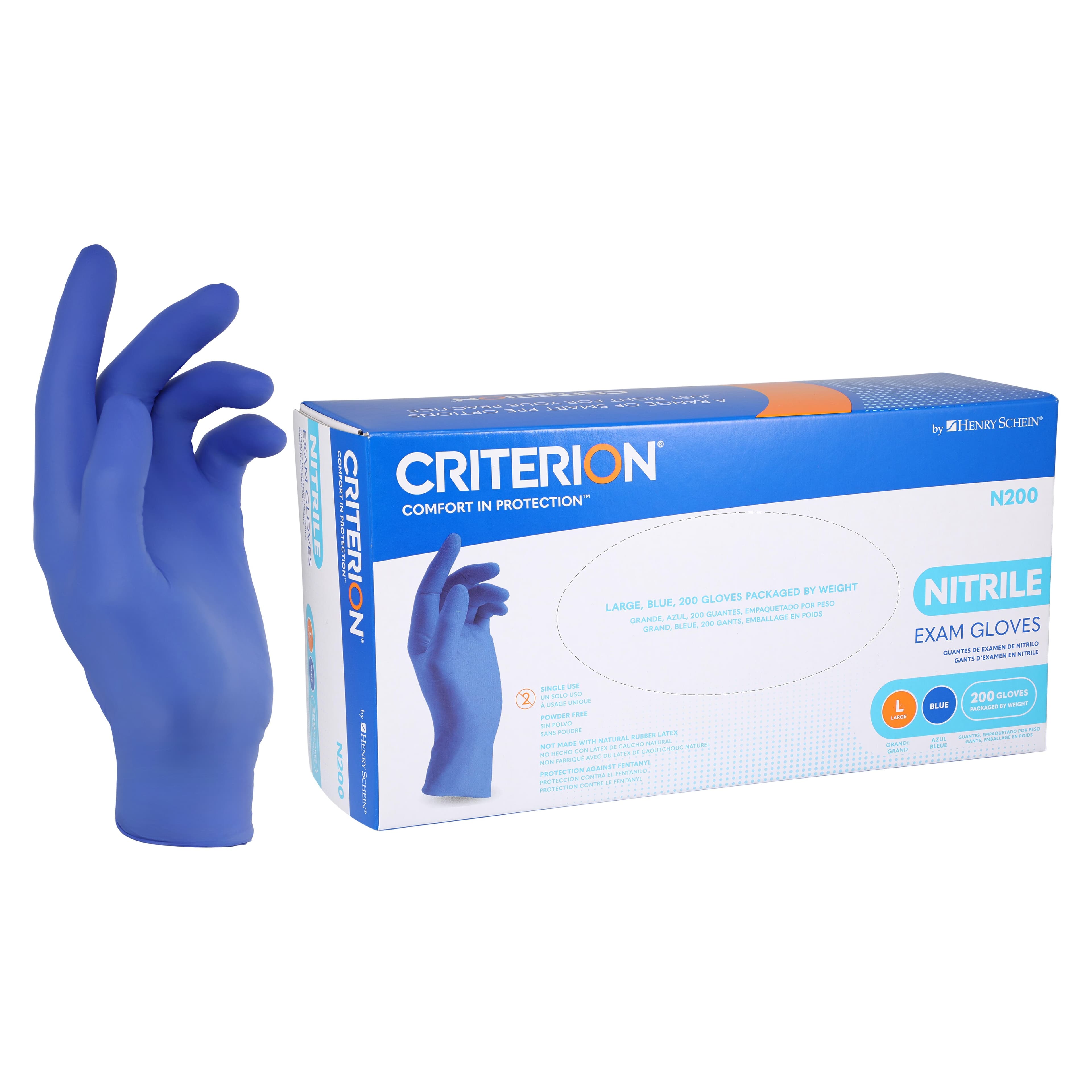 Criterion N200 Nitrile Exam Gloves, Powder Free, Large, Blue, Non-Sterile, 2000/Case thumbnail 2