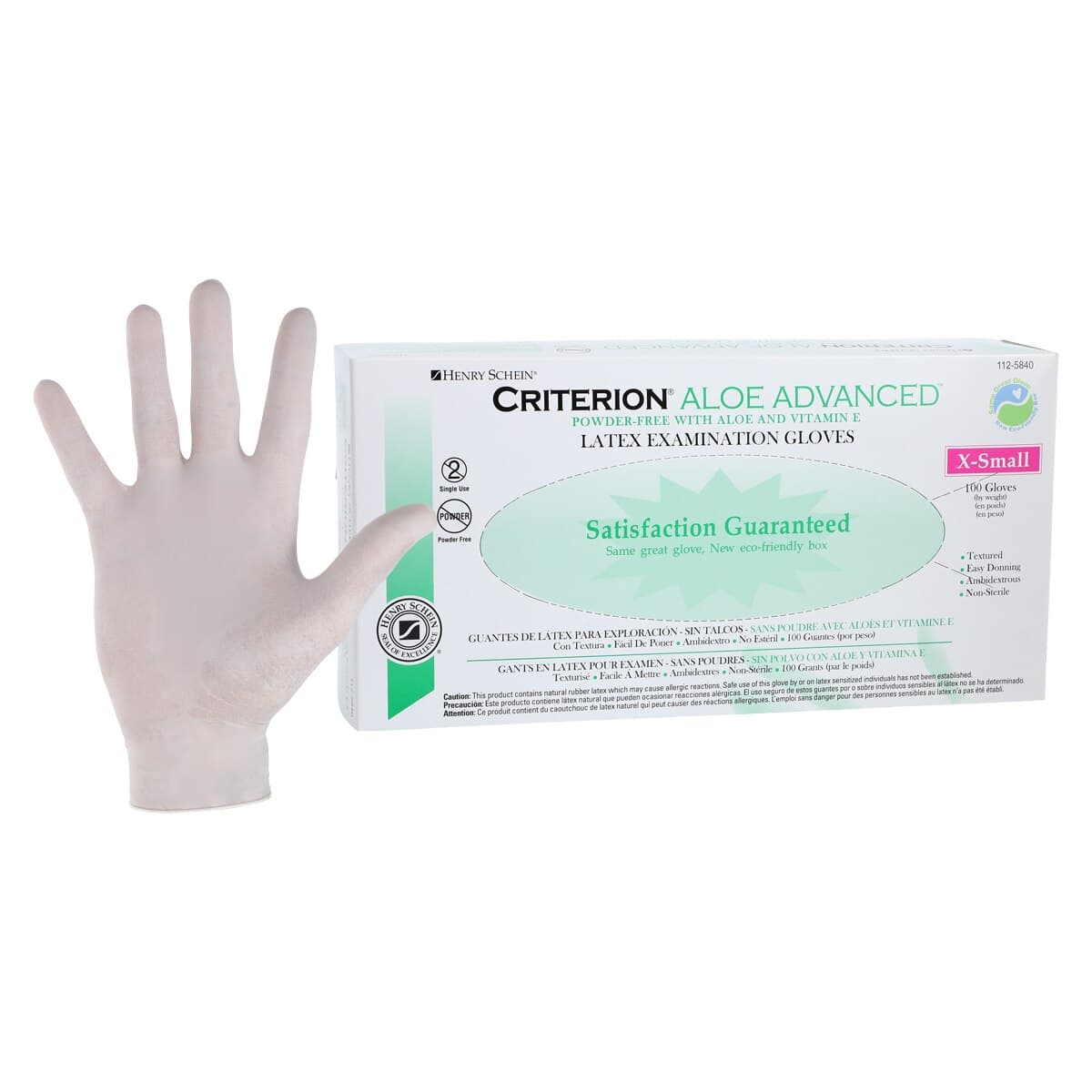 Criterion Latex Exam Gloves with Aloe and Vitamin E, X-Small, Powder-Free, Non-Sterile, White, 100/Box thumbnail 2