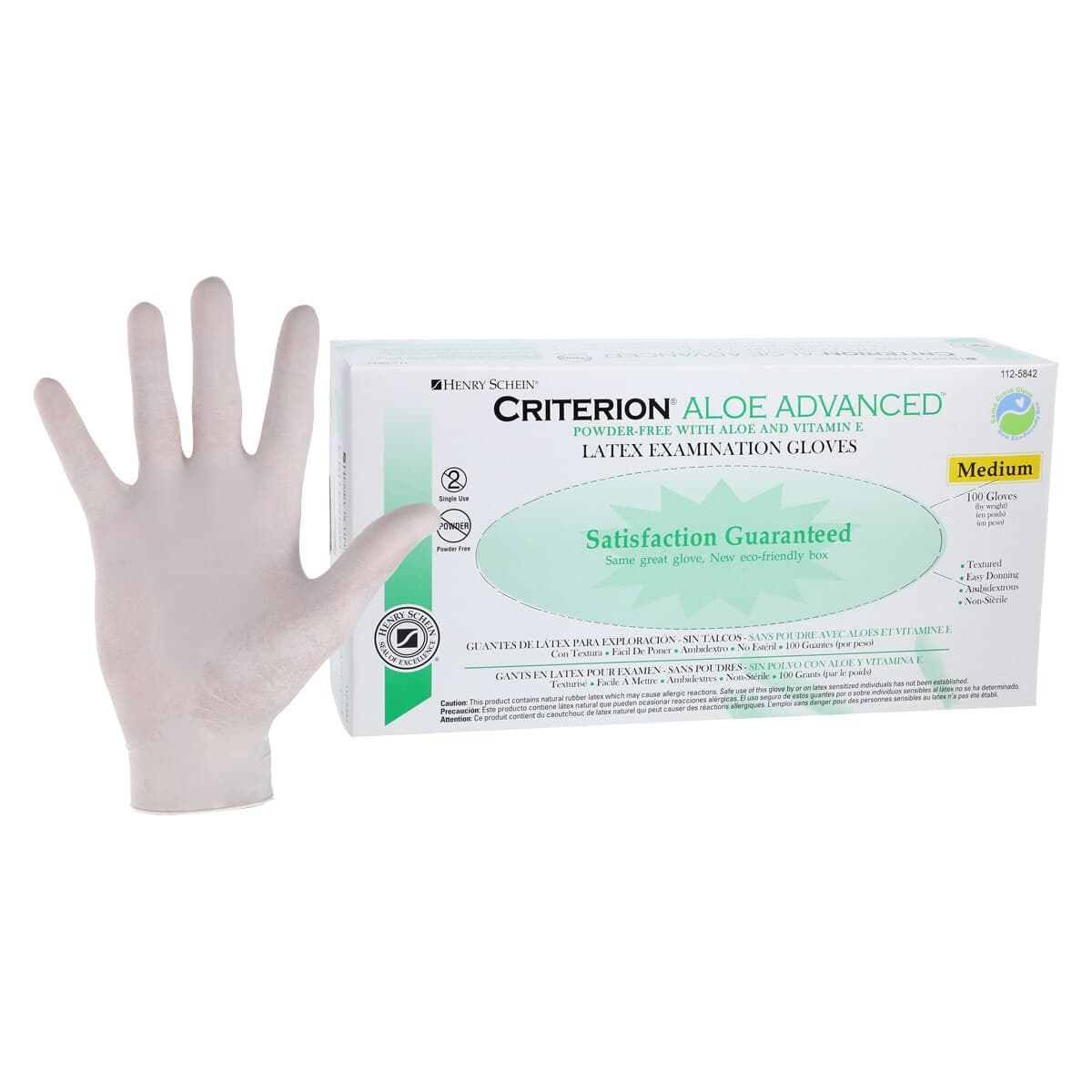 Criterion Latex Exam Gloves with Aloe and Vitamin E, Medium, White, Non-Sterile, 100/Box thumbnail 2