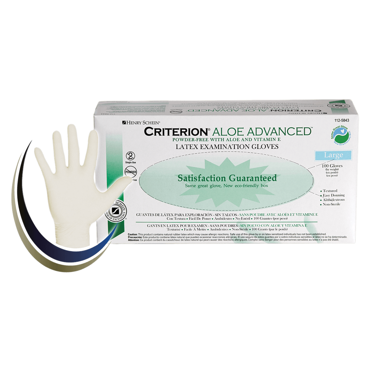Criterion Latex Exam Aloe + Vitamin E Gloves, Large, White, Non-Sterile, 100/Box thumbnail 2