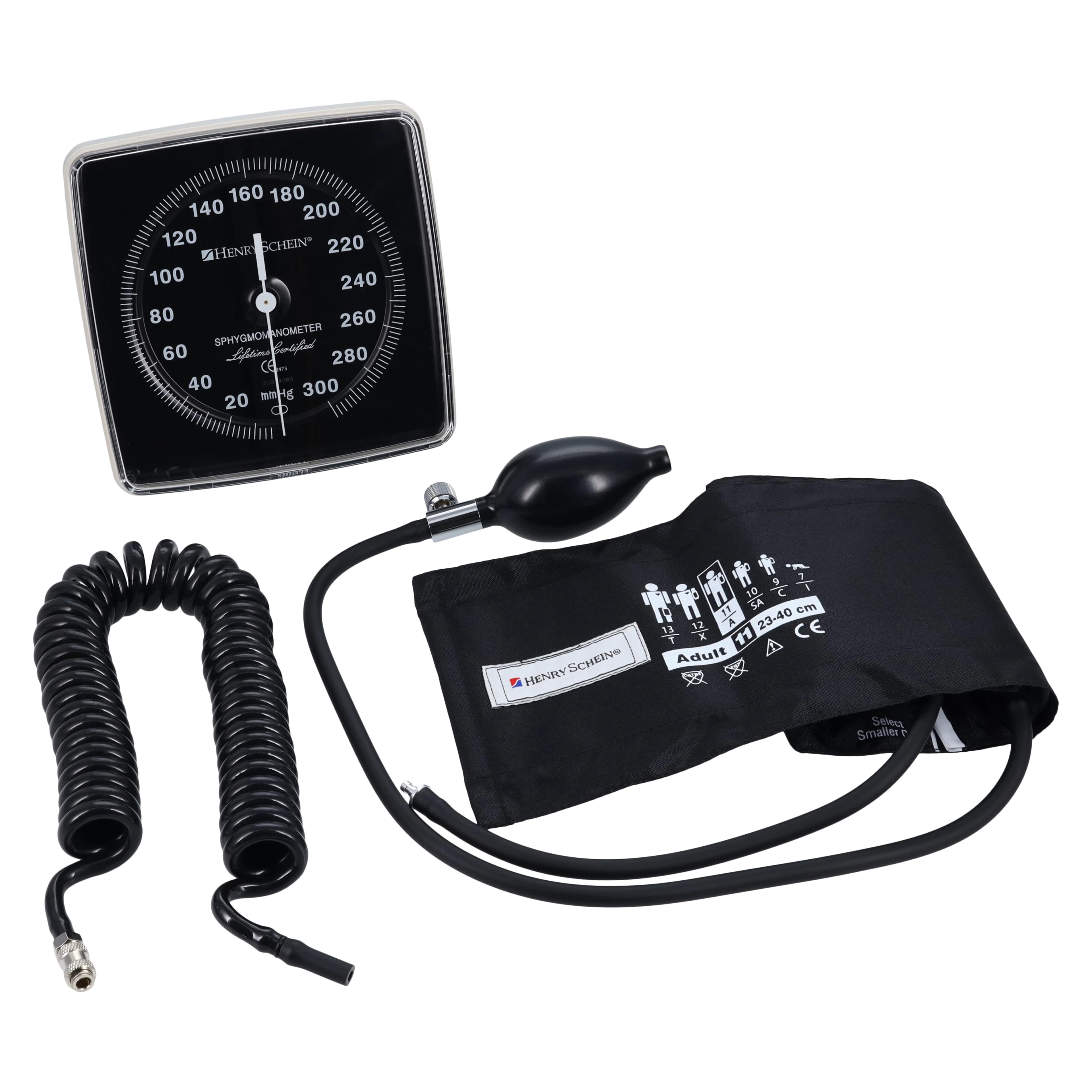 Henry Schein Diagnostix Aneroid Sphygmomanometer, Size 11, Black/Ivory, Latex-Free, Wall Mount, 6" Dial Display - Wall Aneroid Sphyg LF Black - Image 1