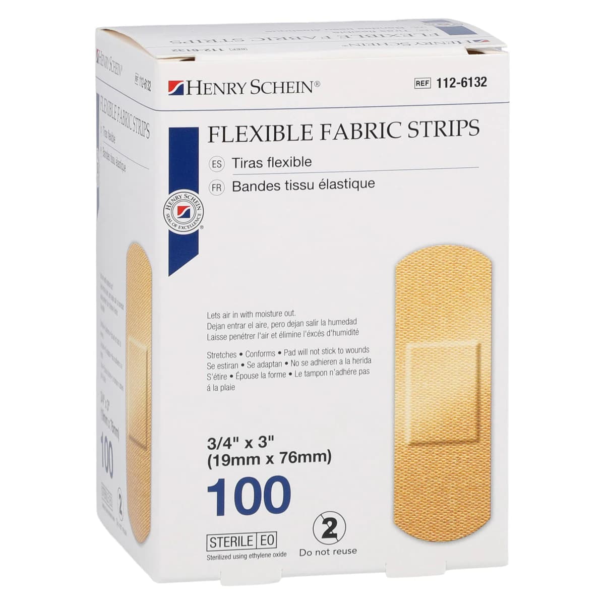 Henry Schein Adhesive Bandage Fabric Strip, 3/4" x 3", Flesh, Sterile, 100/Box thumbnail 2
