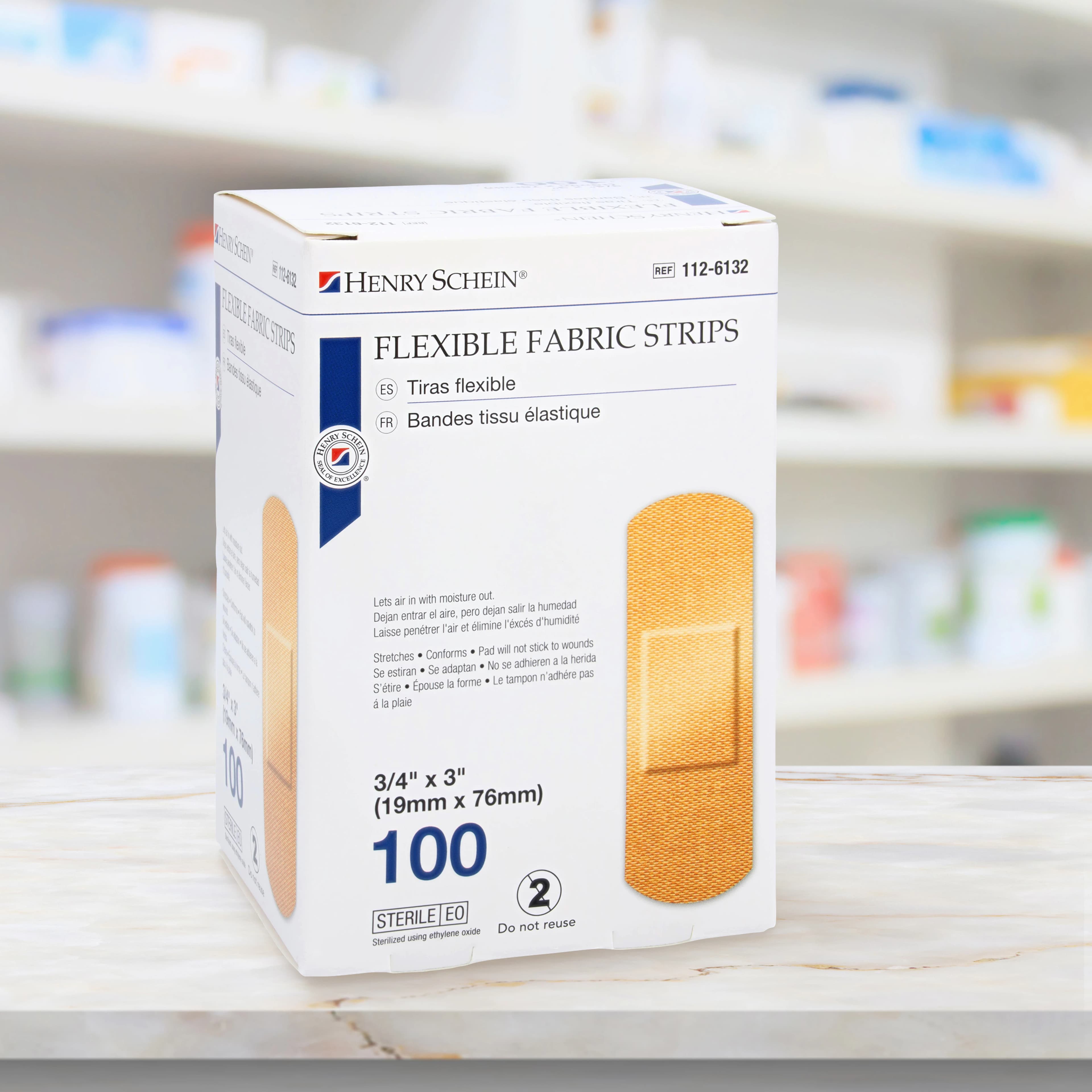 Henry Schein Adhesive Bandage Fabric Strip, 3/4" x 3", Flesh, Sterile, 100/Box thumbnail 10