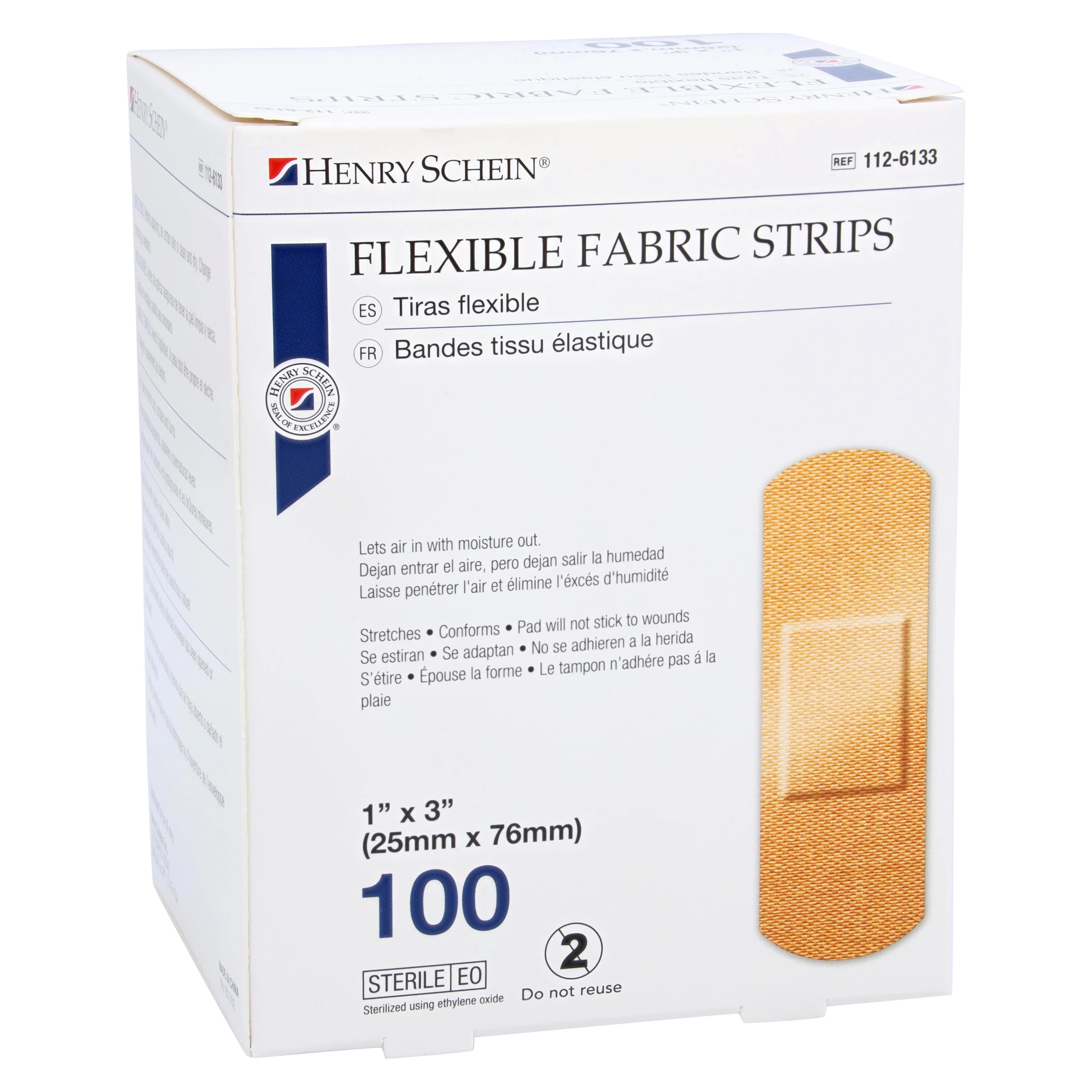 Henry Schein Adhesive Bandage Fabric Strip, 1" x 3", Flesh, Sterile, 100/Box thumbnail 2
