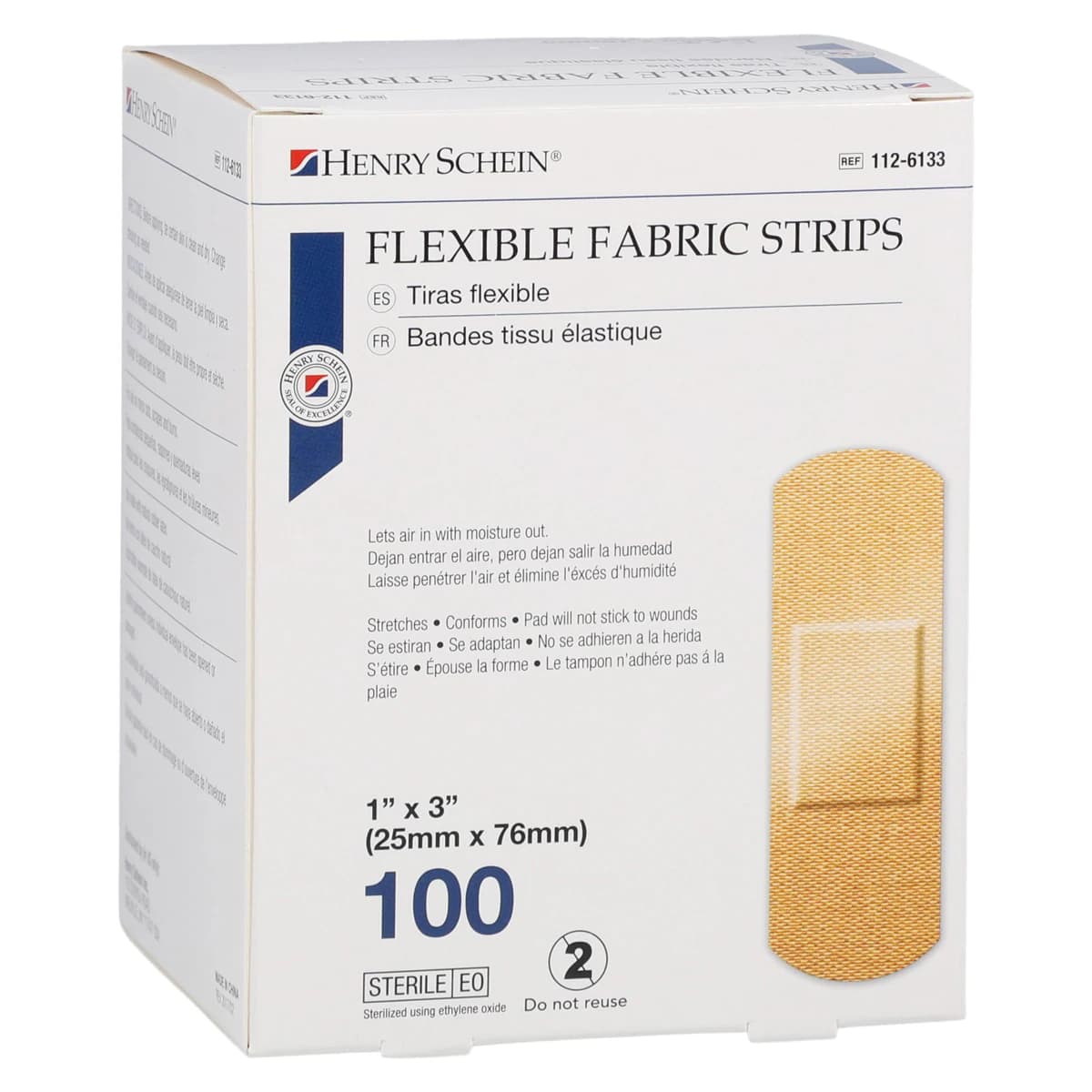 Henry Schein Adhesive Bandage Fabric Strip, 1" x 3", Flesh, Sterile, 100/Box - Bandage Adhsv Fabric Strip - Image 1