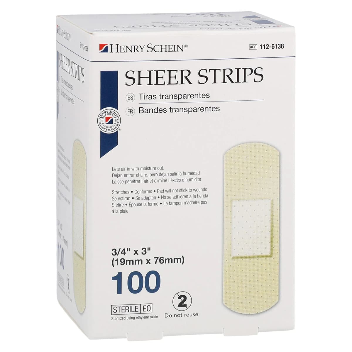 Henry Schein Adhesive Bandage, Plastic, Sheer, Sterile, 3/4" x 3", 100/Box thumbnail 2