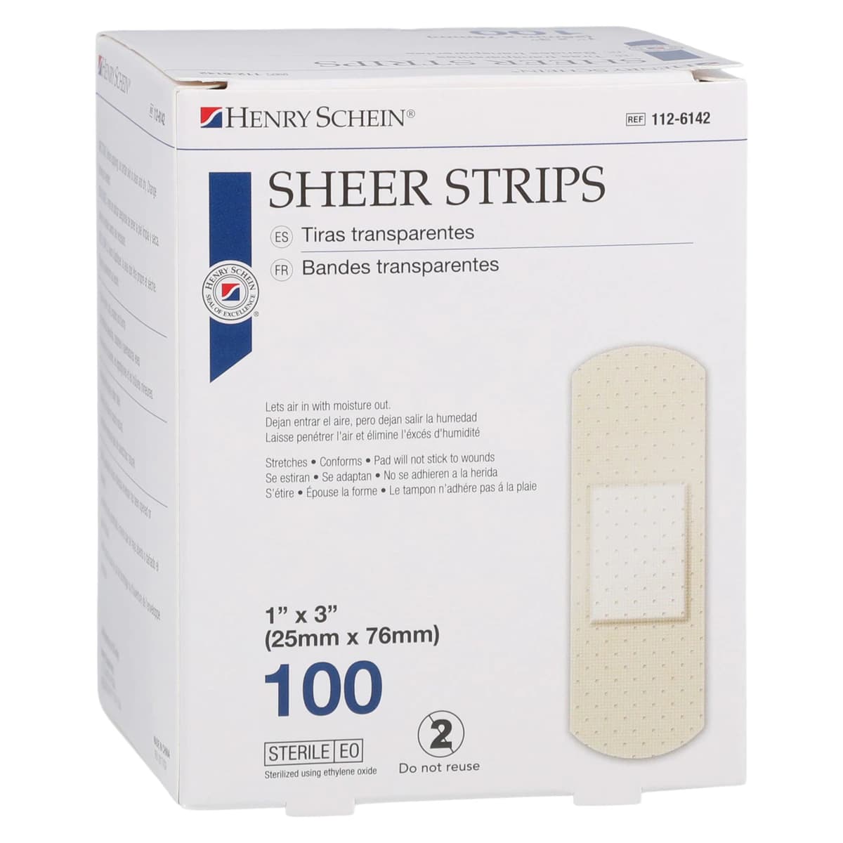 Henry Schein Adhesive Bandage, Plastic, Sheer, Sterile, 1" x 3", 100/Box thumbnail 2