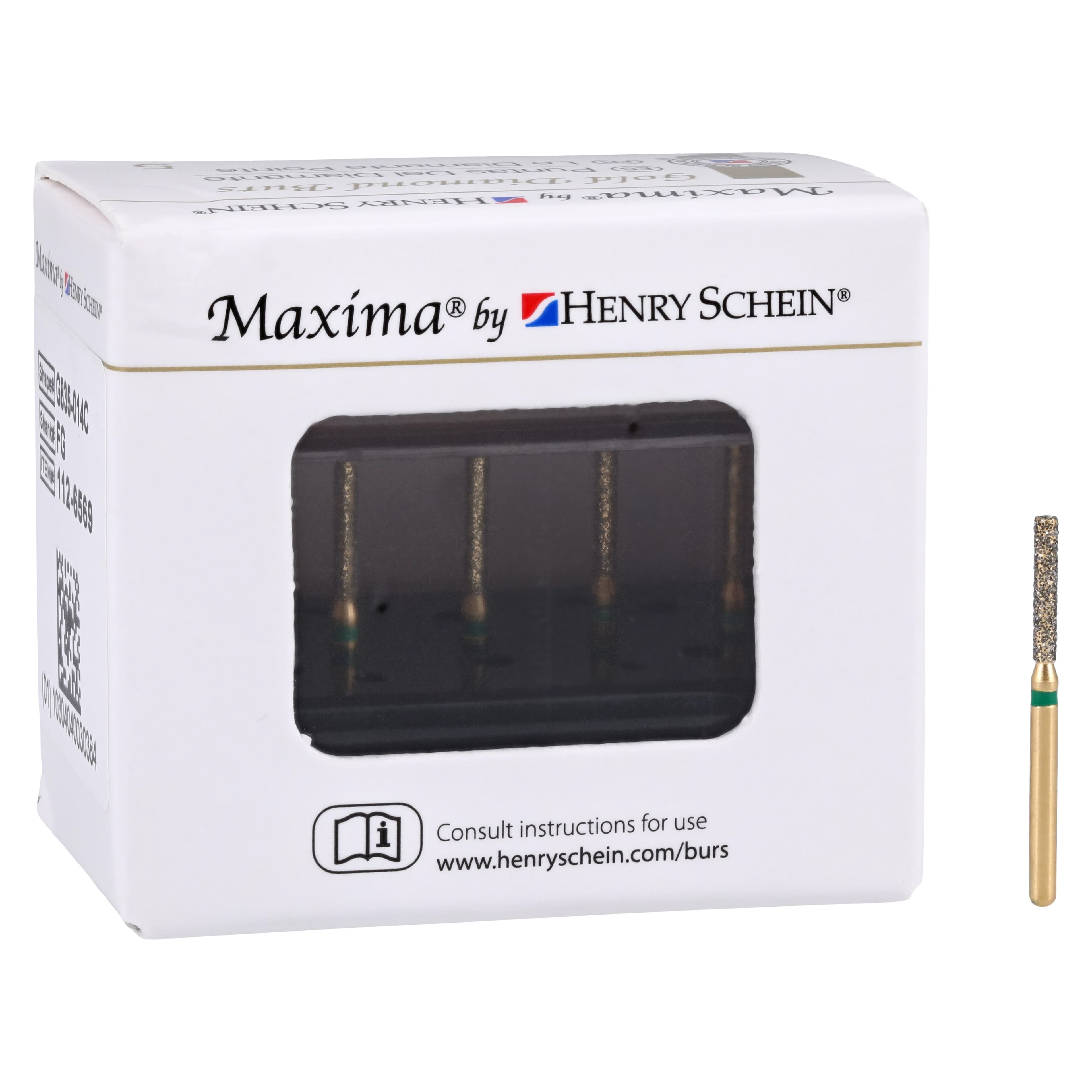MAXIMA GOLD Diamond FG Flat End Cylinder Bur, Coarse, Friction Grip, 8.0 mm, G837-014C, 5/Pk thumbnail 5