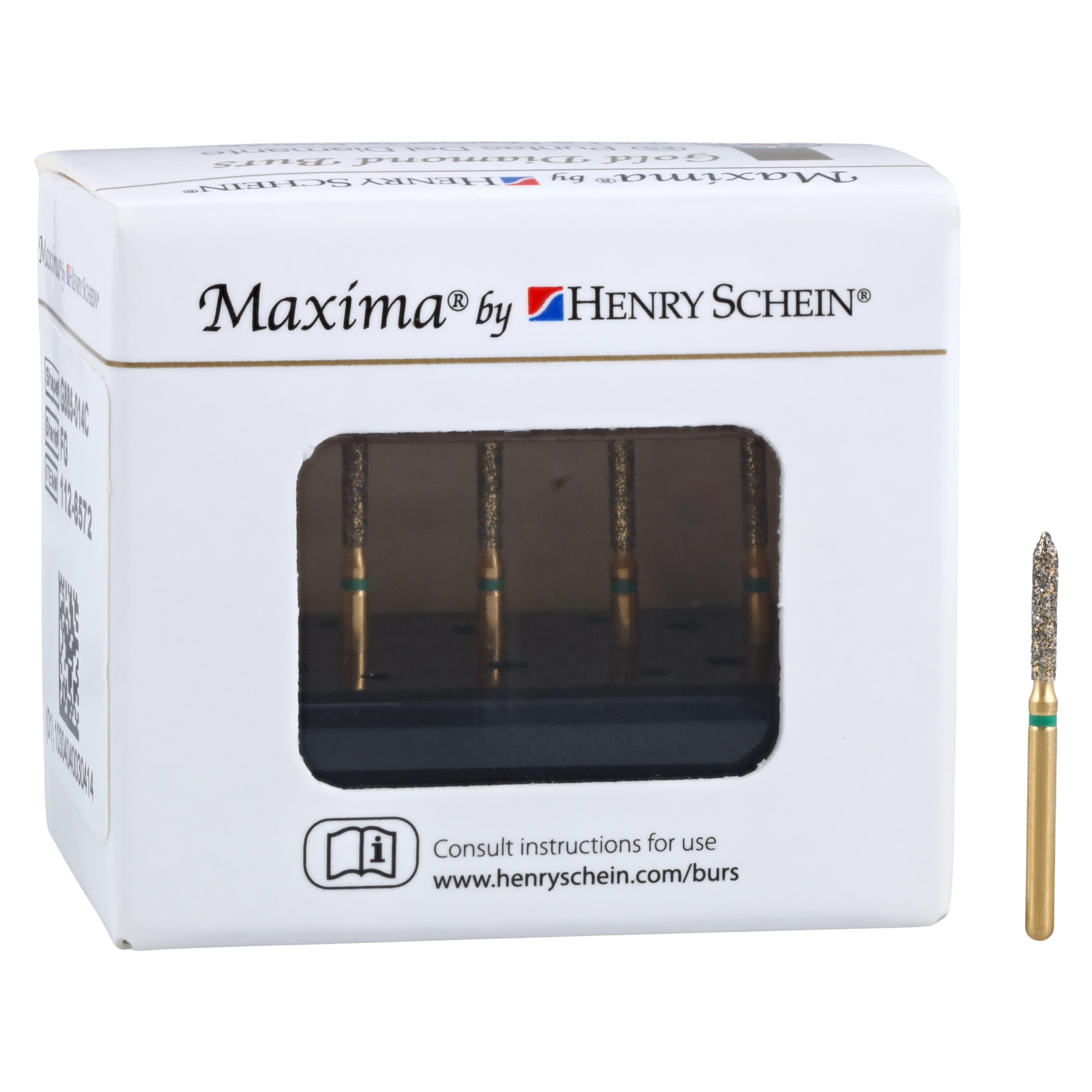 MAXIMA GOLD Diamond FG Beveled Cylinder Bur, Coarse, Friction Grip, 8.0 mm, G885-014C, 5/Pk thumbnail 4