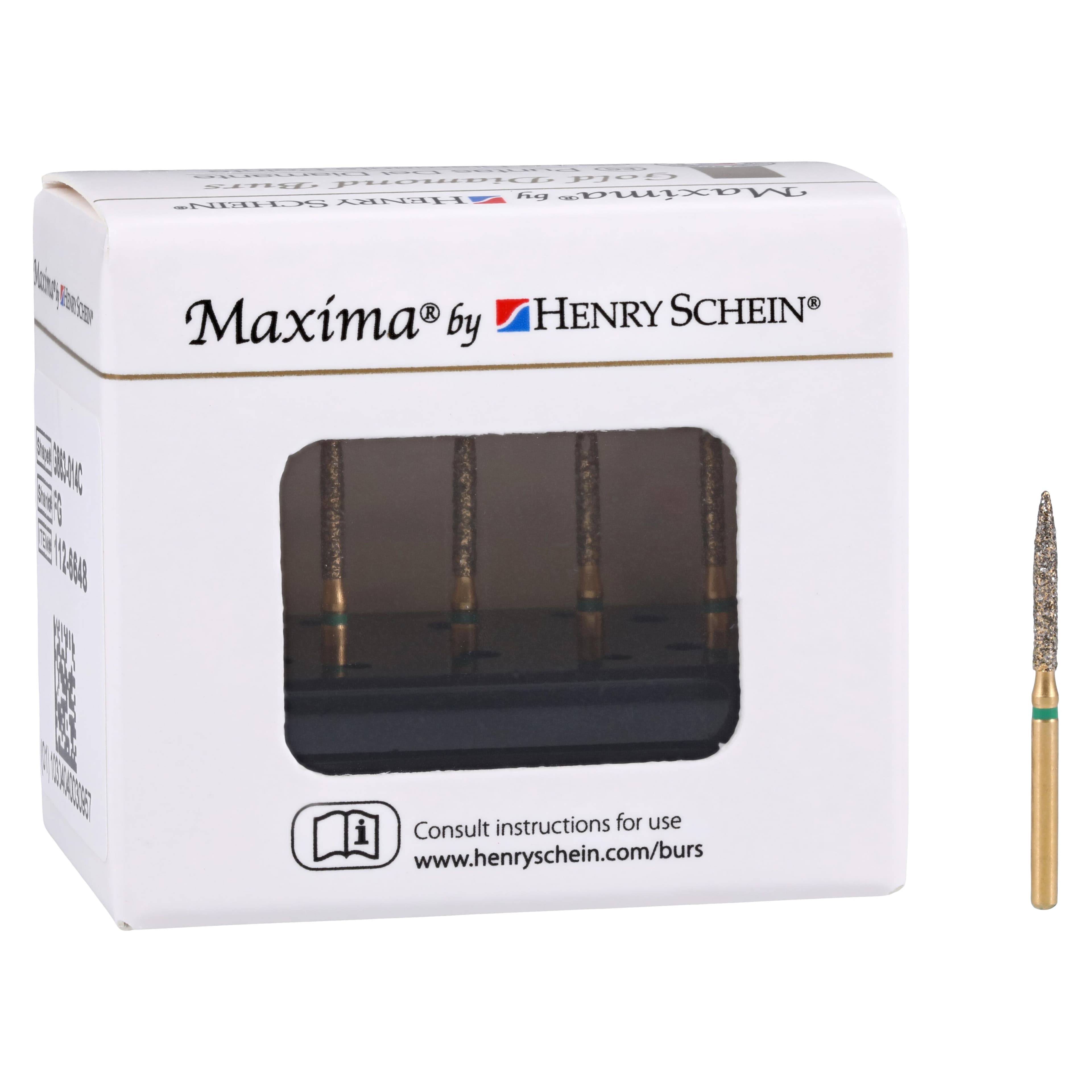 MAXIMA GOLD Diamond FG Bur, Friction Grip, Coarse Flame, 10.0 mm, G863-014C, 5/Pk thumbnail 4