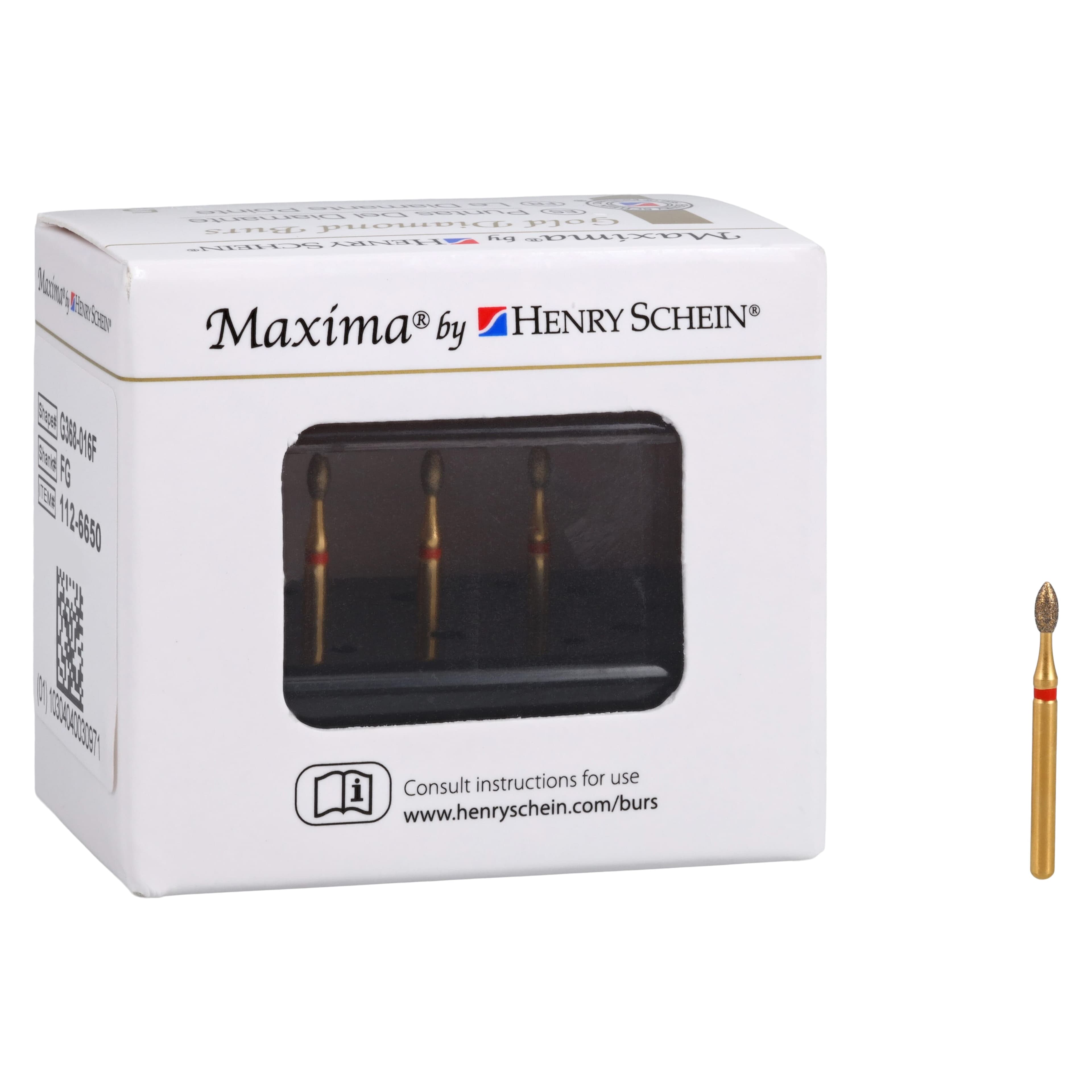 MAXIMA GOLD Diamond FG Pointed Football Bur, Friction Grip, Fine, 3.2 mm, G368-016F, 5/Pk thumbnail 4