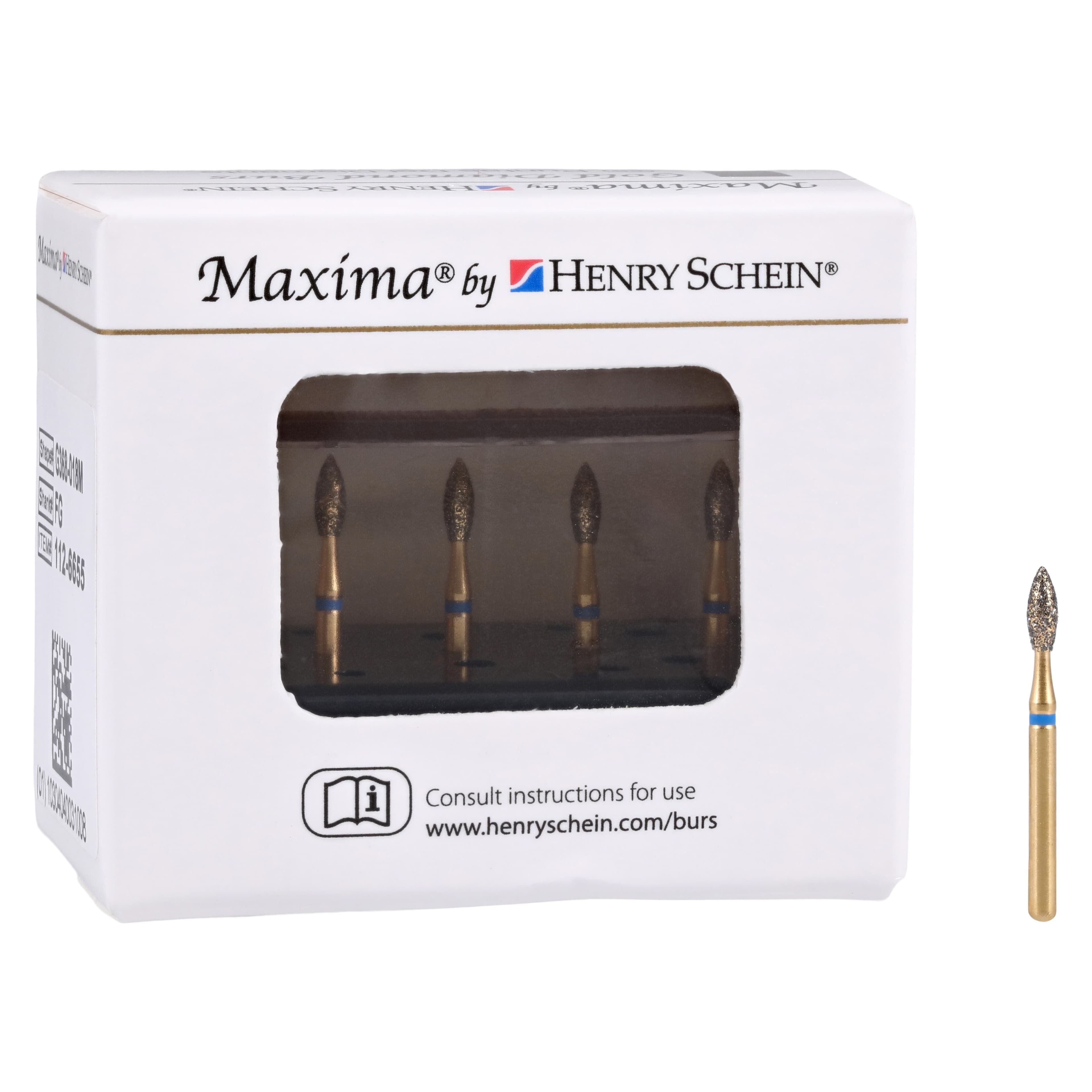 MAXIMA GOLD Diamond FG Bur, Pointed Football, Medium, Friction Grip, 4.6 mm, G368-018M, 5/Pk thumbnail 4