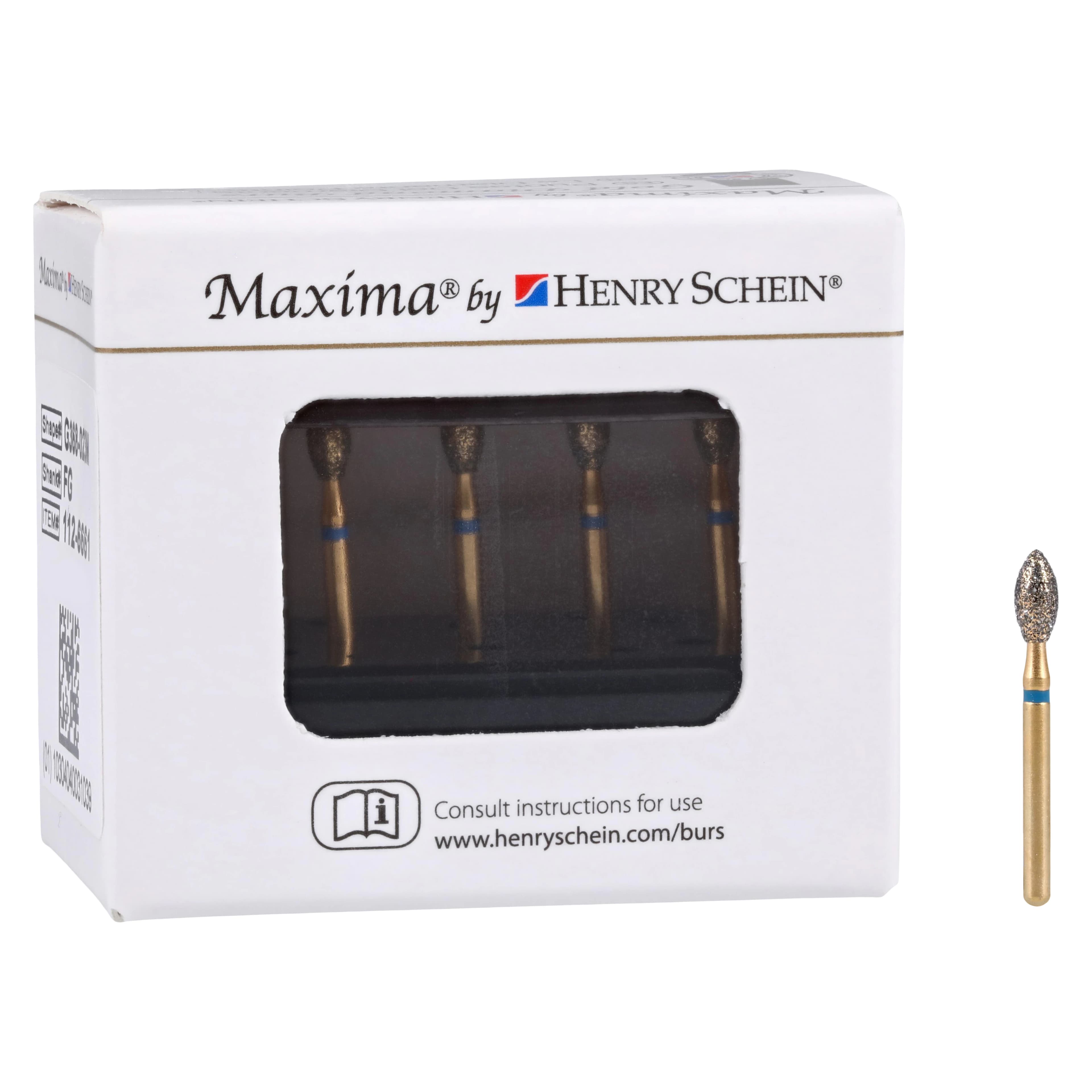 MAXIMA GOLD Diamond FG Bur, Friction Grip, Medium Pointed Football, 5.0 mm, G368-023M, 5/Pk thumbnail 4