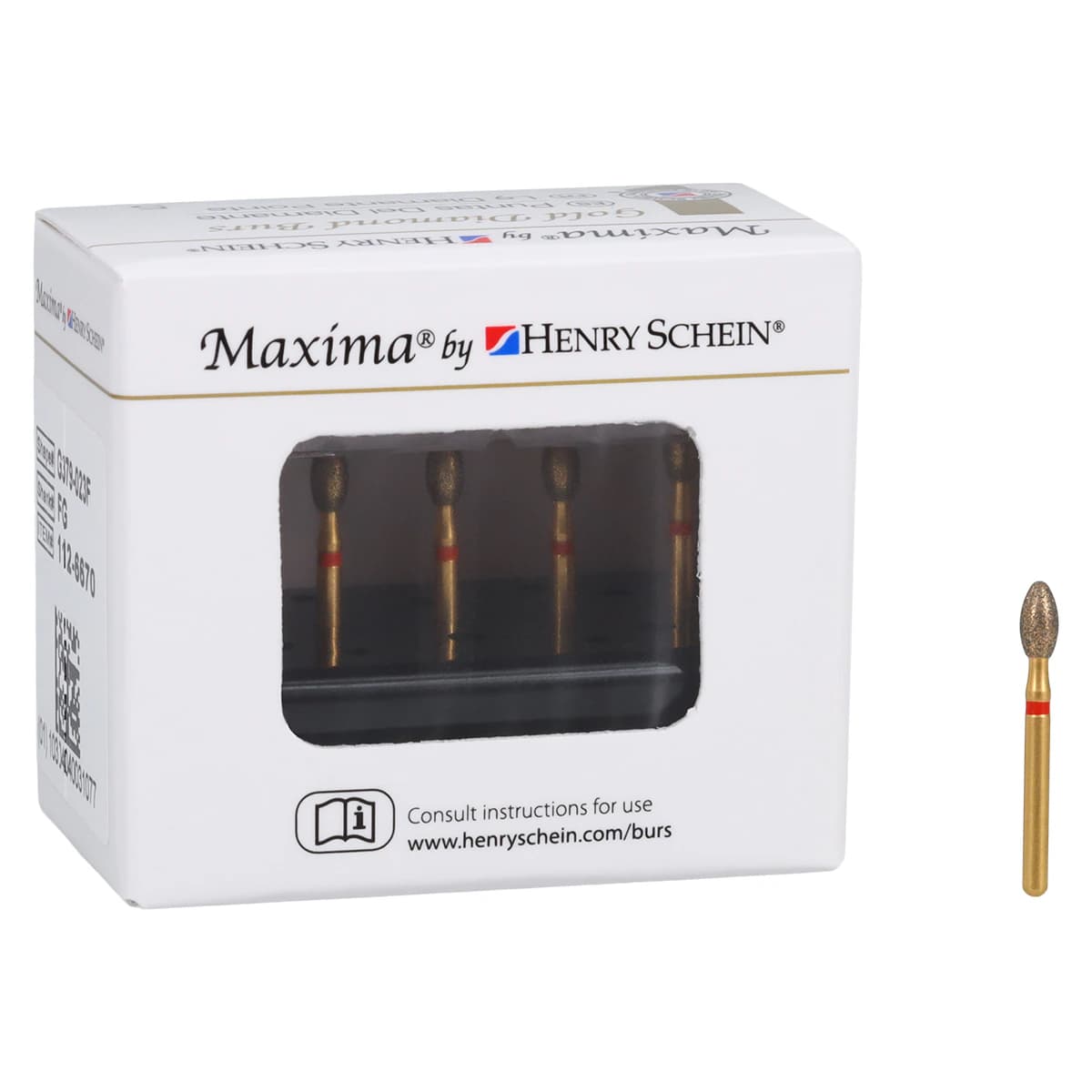 MAXIMA GOLD Diamond FG Bur, Friction Grip, Fine Egg/Football, 4.3 mm, G379-023F, 5/Pk thumbnail 6