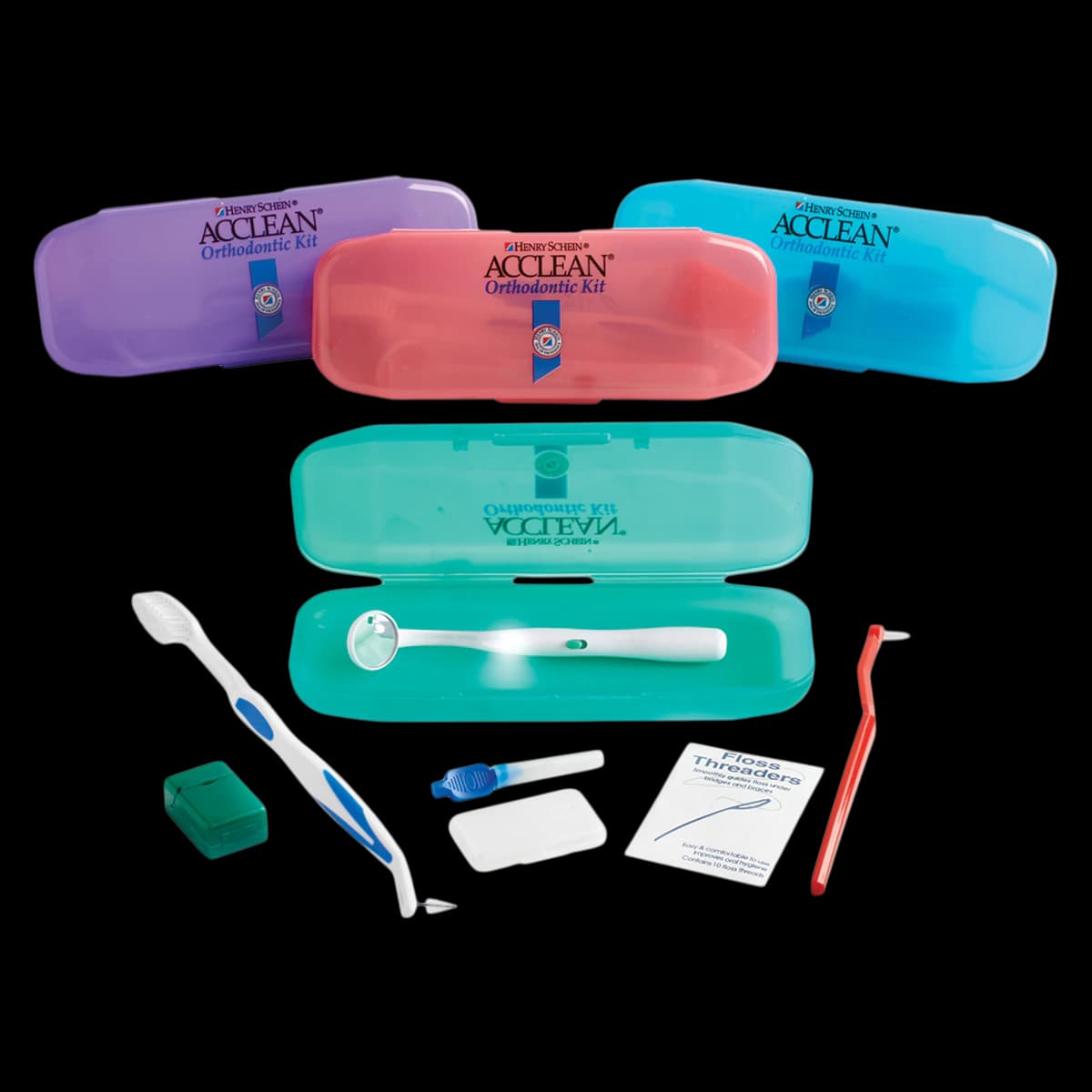 Acclean Orthodontic Kit with Lighted Mirror, Full Head 39 Tuft Toothbrush, Patient Kit - Orthodontic Kit with Lighted Mirror - Image 1