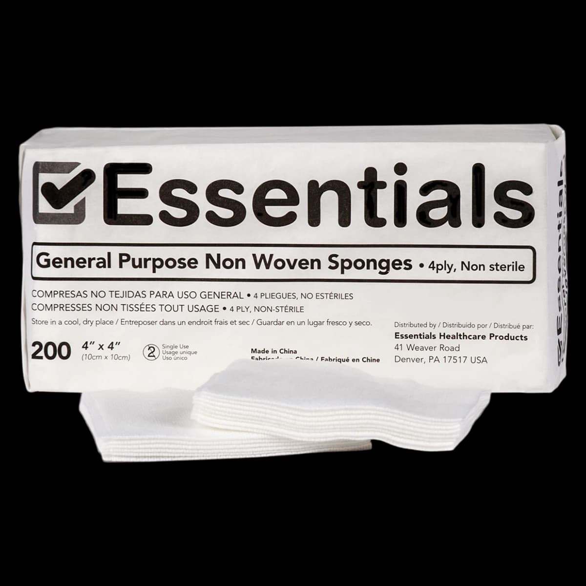 Essentials Non-Woven Sponge, Rayon/Poly Blend, 4-Ply, 4x4", Non-Sterile, 2000/Bx - Essentials Sponge Non-Woven Cotton - Image 1