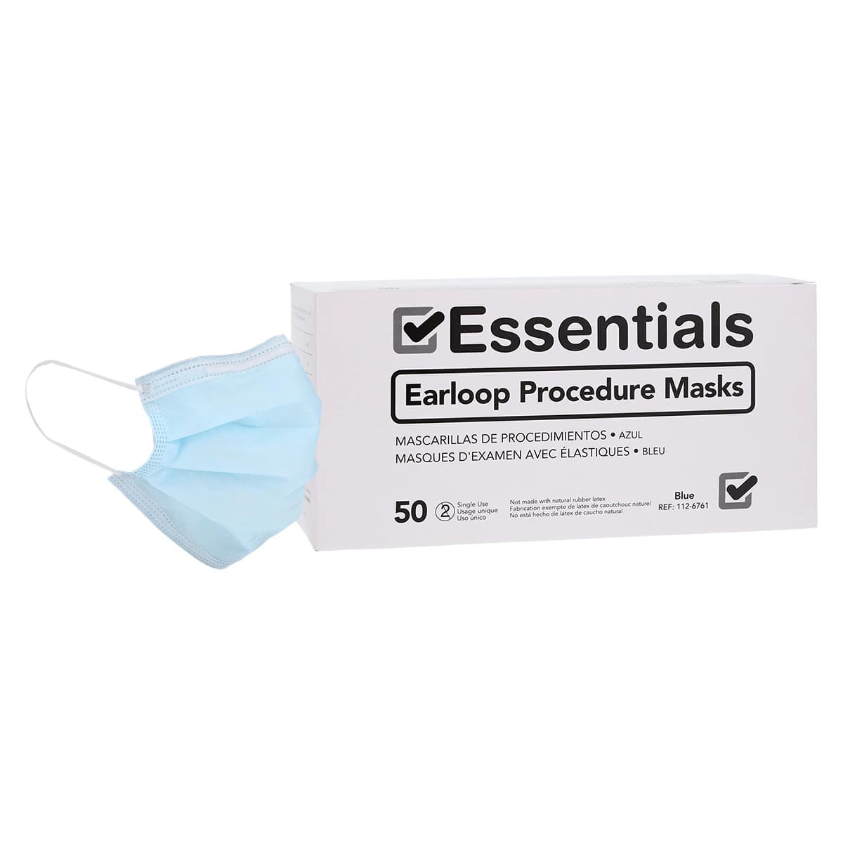 Essentials Healthcare Procedure Mask, ASTM Level 1, Blue, Disposable, Non-Latex, 50/Box - Essentials Procedure Mask L1 - Image 1