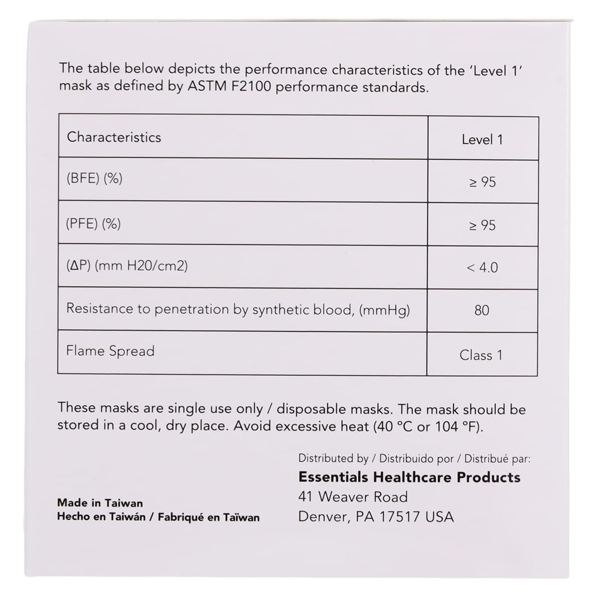 Essentials Healthcare Procedure Mask, ASTM Level 1, Blue, Disposable, Non-Latex, 50/Box thumbnail 8