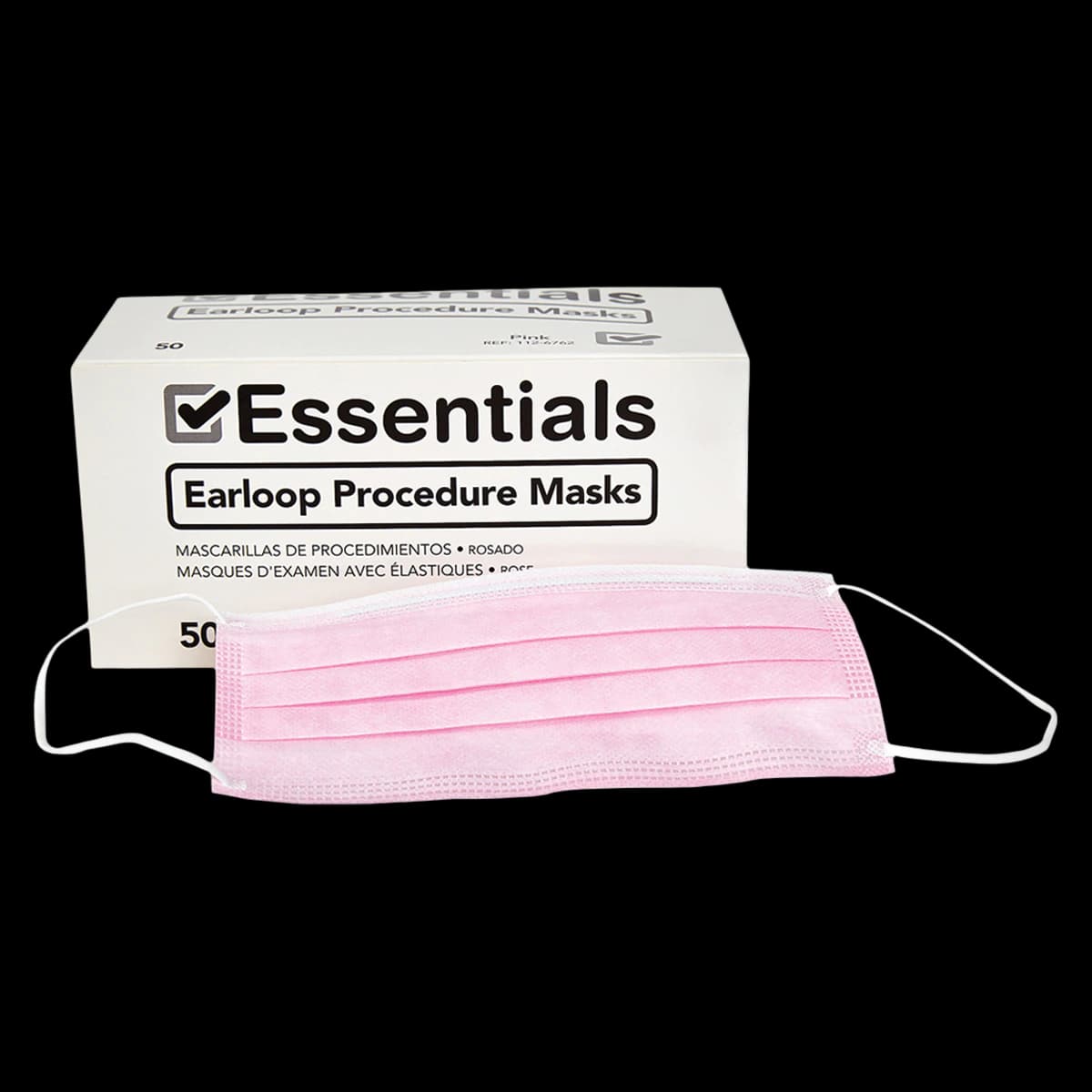 Essentials EL Procedure Masks, ASTM Level 1, Pink, Disposable, Latex-Free, 50/Box - Essentials EL Proced Masks L1 - Image 1