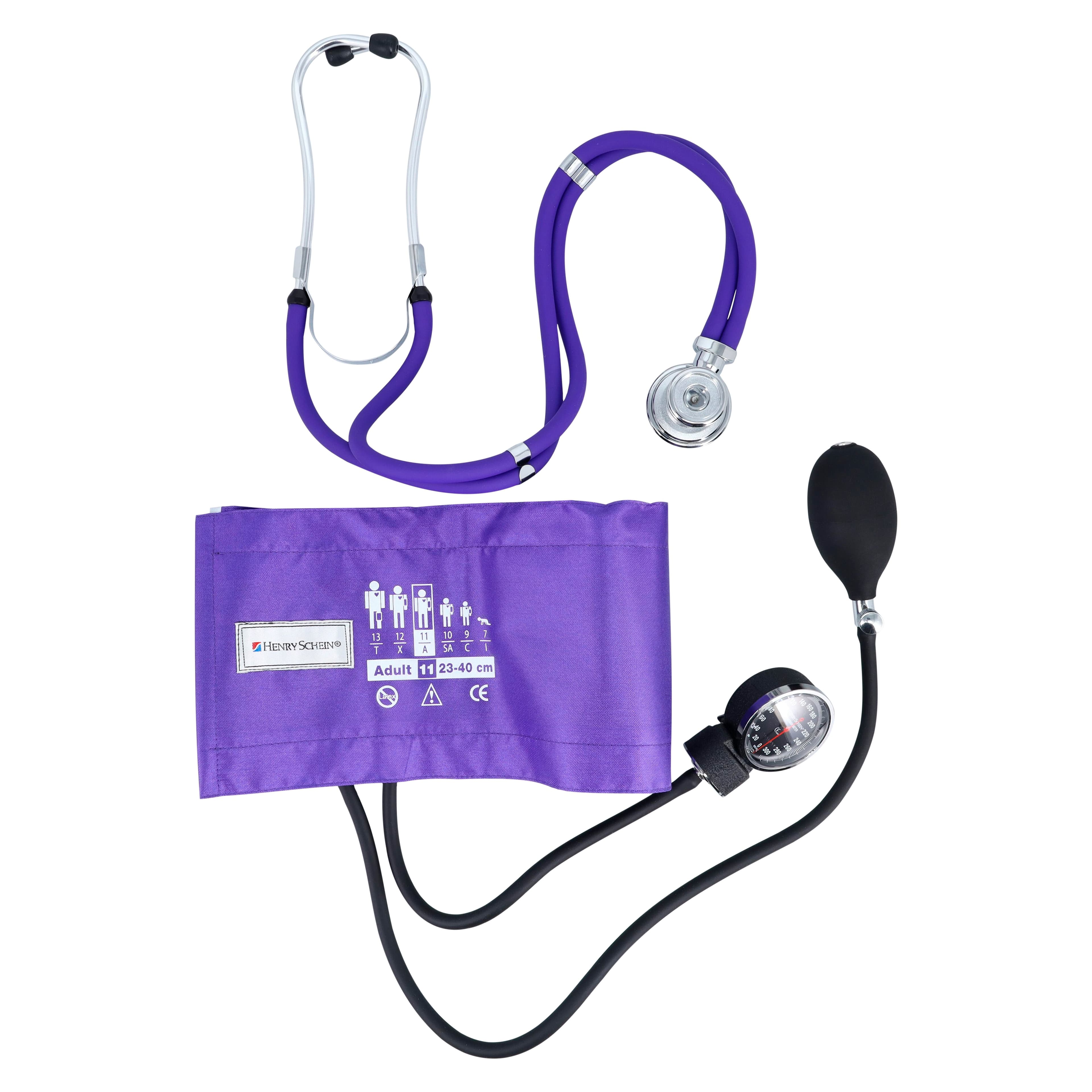 Henry Schein Pro's Combo II Sphygmomanometer & Sprague Stethoscope Kit, Adult, Size 11, Purple, Latex-Free, Arm Dial Display - Pro's Sphyg/Sprague Kit Adult - Image 1