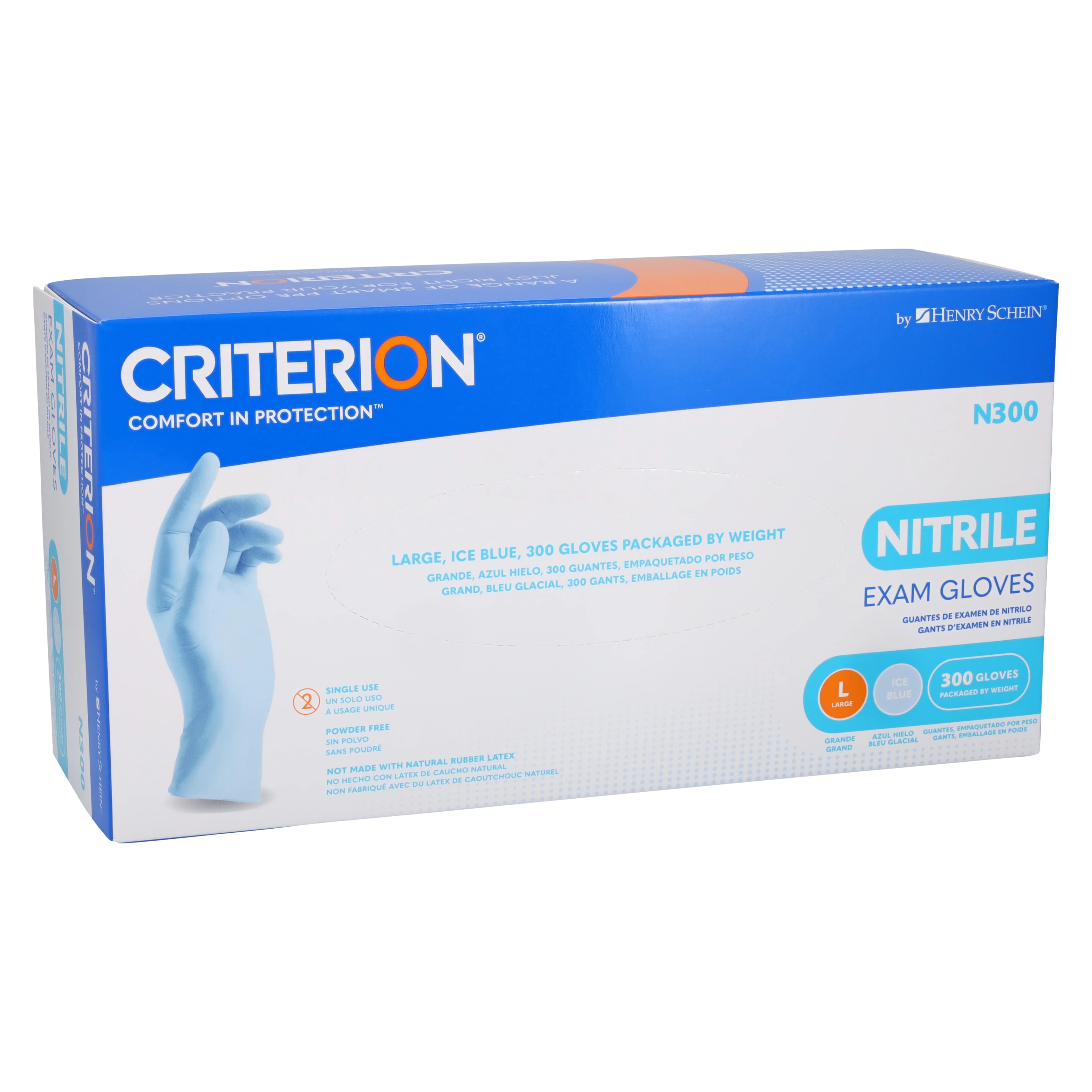 Criterion N300 Nitrile Exam Gloves, Large, Ice Blue, Non-Sterile, 300/Box thumbnail 3