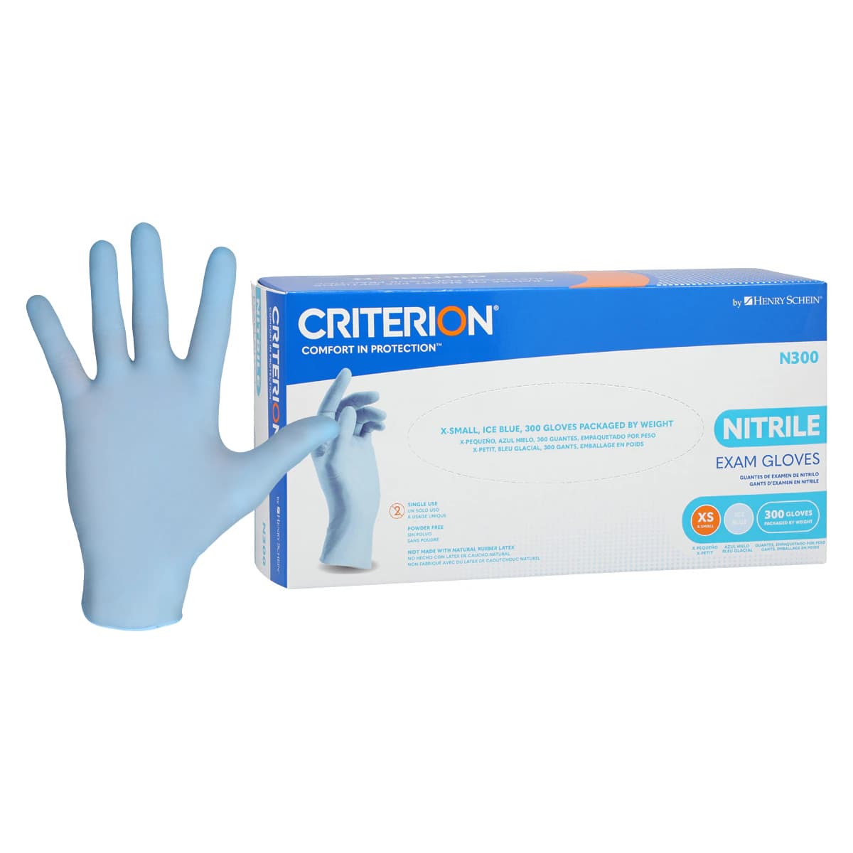 Criterion N300 Nitrile Exam Gloves, Ice Blue, X-Large, Non-Sterile, 250/Box thumbnail 2