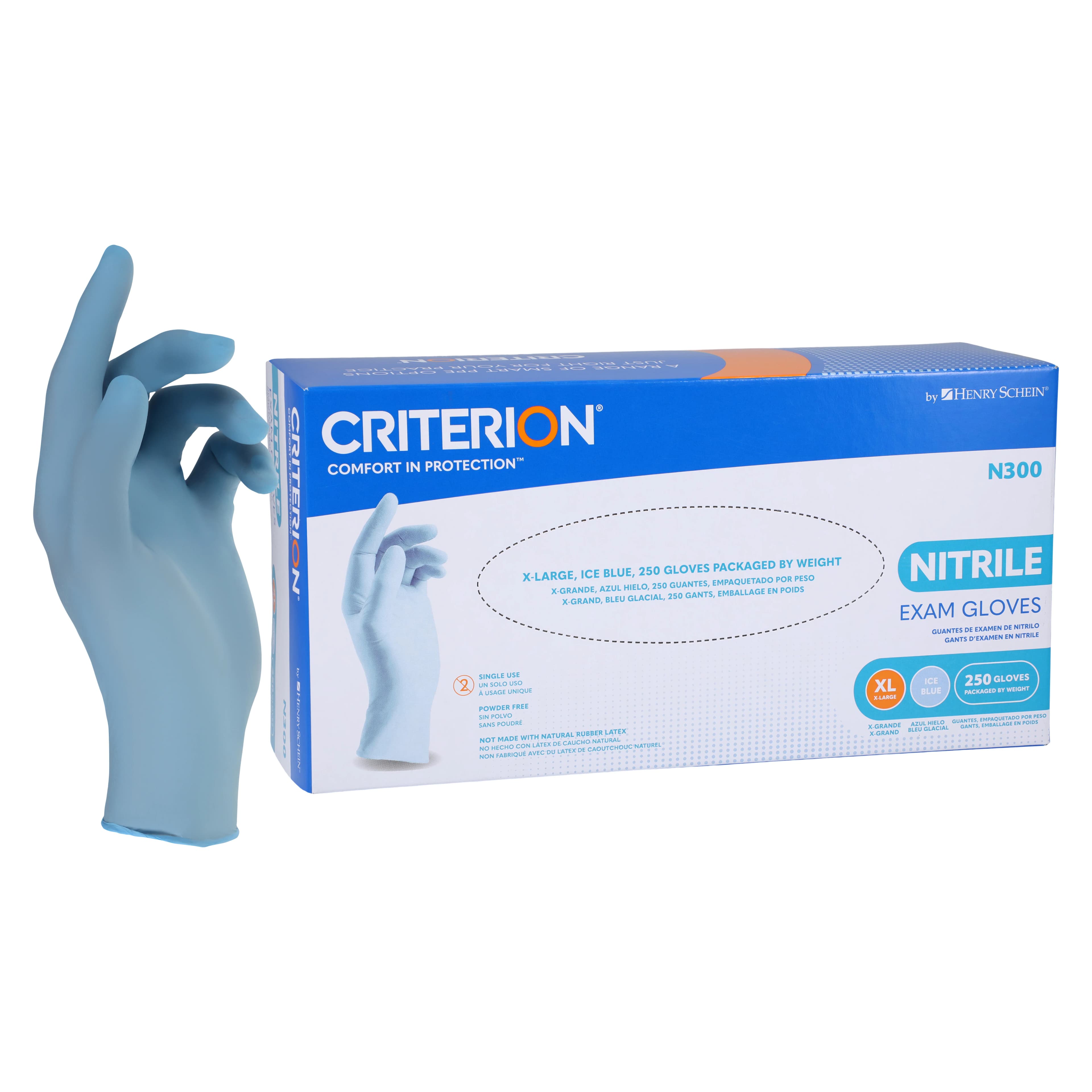 Criterion N300 Nitrile Exam Gloves, Ice Blue, X-Large, Non-Sterile, 250/Box - Criterion Nitrile Exam N300 Gloves - Image 1