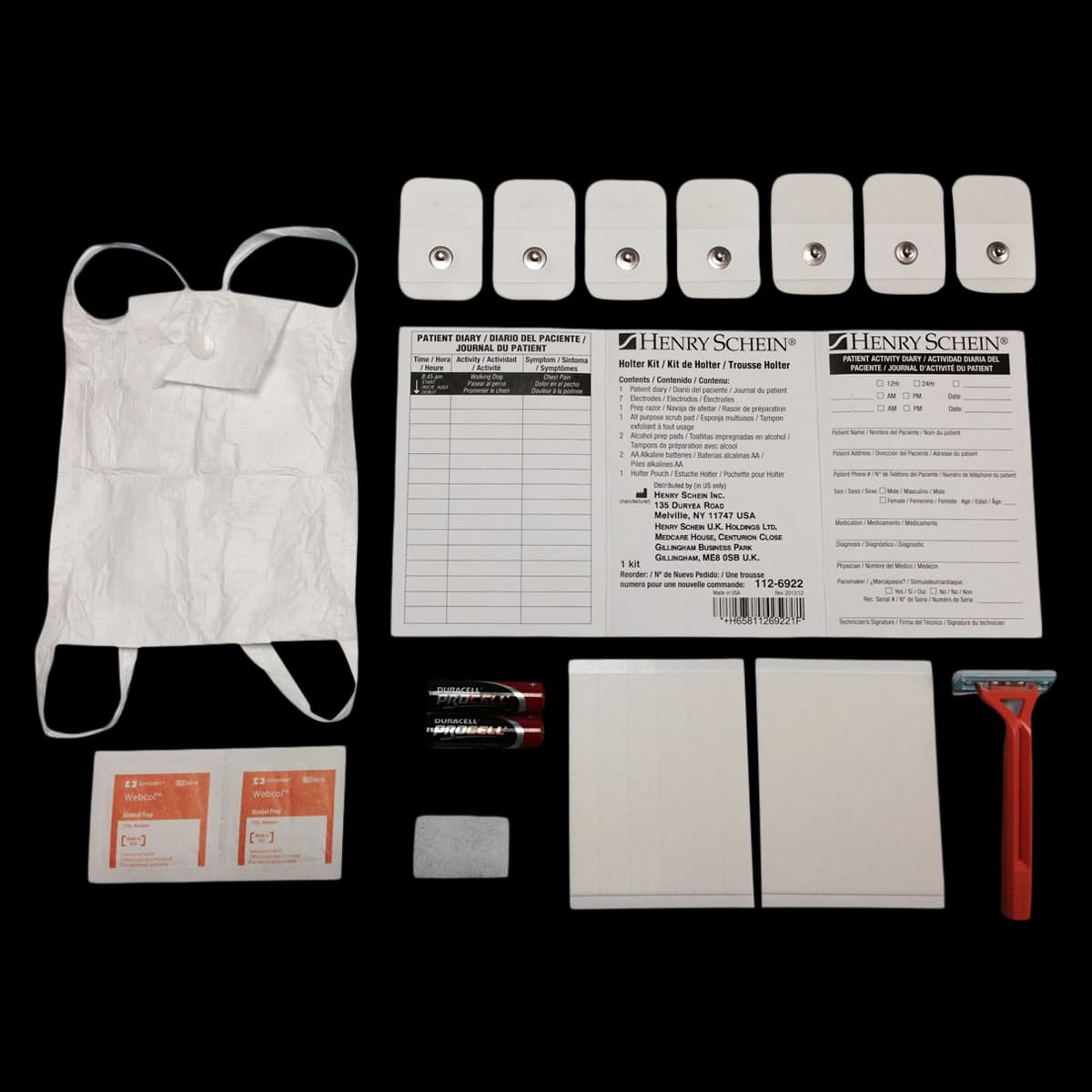 Holter Monitor Kit with 7 Electrodes, 2 AA Batteries, 20/Box - Holitor Monitor Kit (7 elctrd) - Image 1