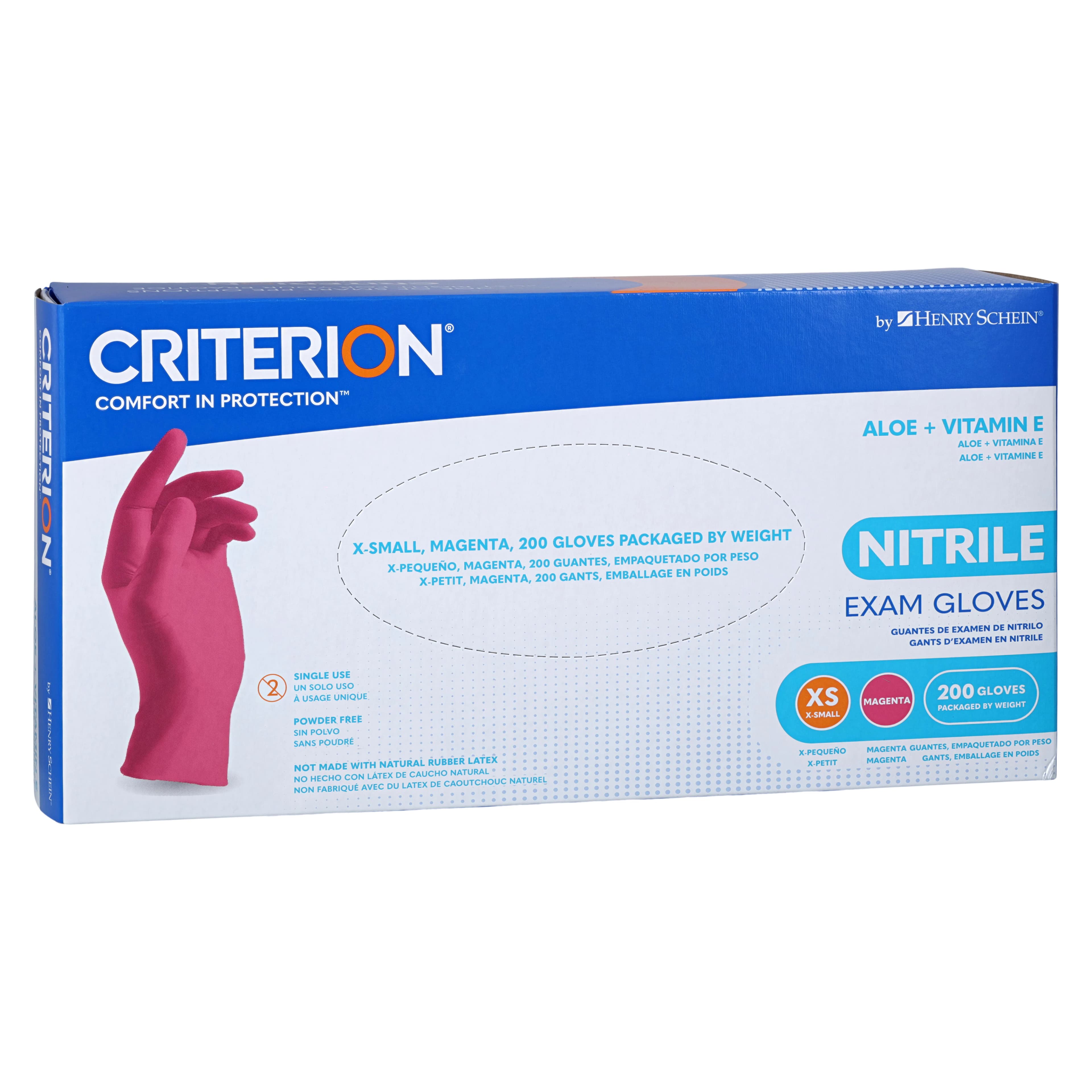Criterion Nitrile Exam Aloe + Vitamin E Gloves, X-Small, Magenta Pink, Non-Sterile, 200/Box thumbnail 3