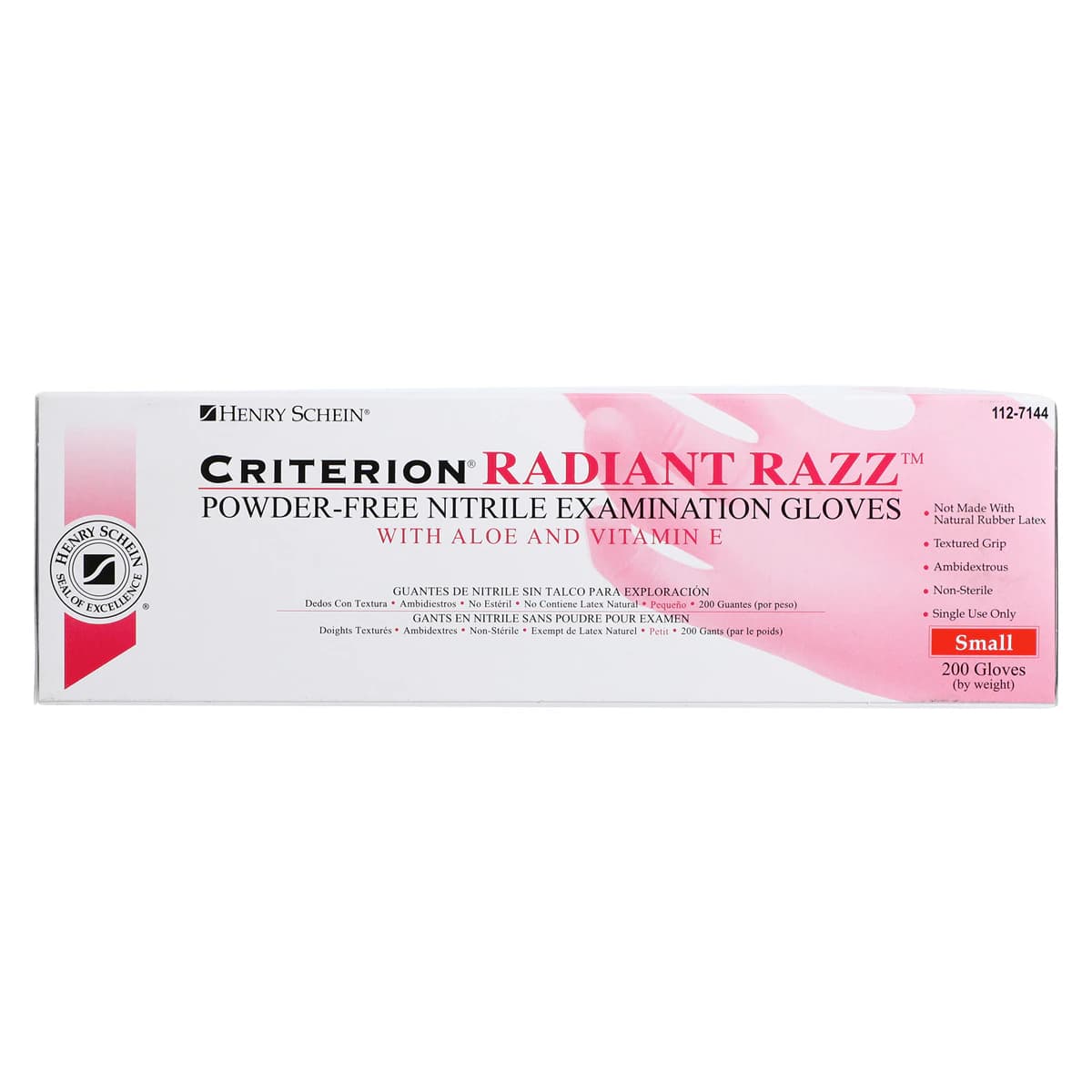 Criterion Nitrile Exam Aloe + Vitamin E Gloves, Small, Magenta Pink, Non-Sterile, 200/Box thumbnail 5