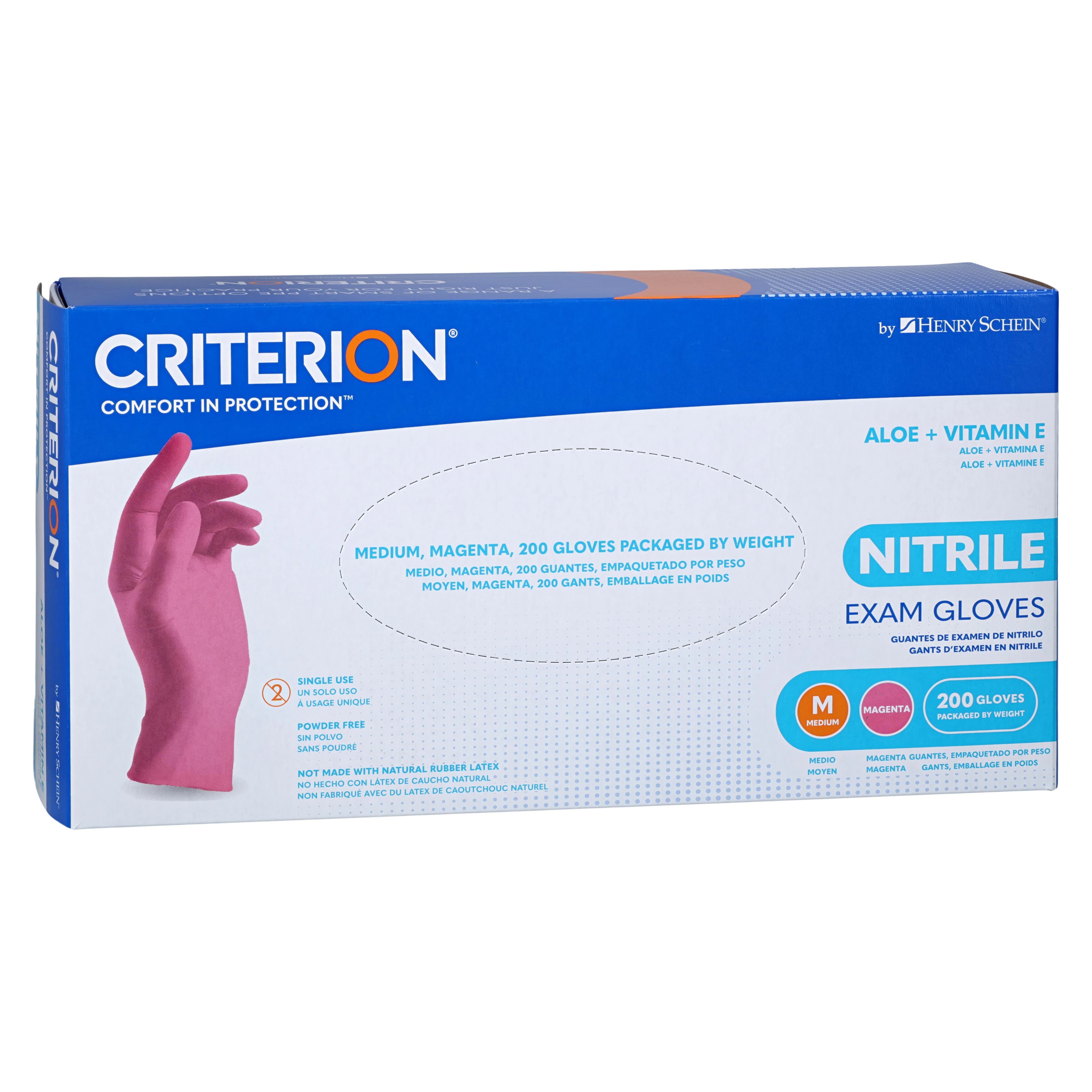 Criterion Nitrile Exam Aloe + Vitamin E Gloves, Powder Free, Non-Sterile, Medium, Magenta, 200/Bx thumbnail 3