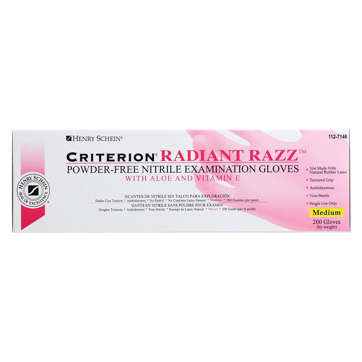 Criterion Nitrile Exam Aloe + Vitamin E Gloves, Powder Free, Non-Sterile, Medium, Magenta, 200/Bx thumbnail 4