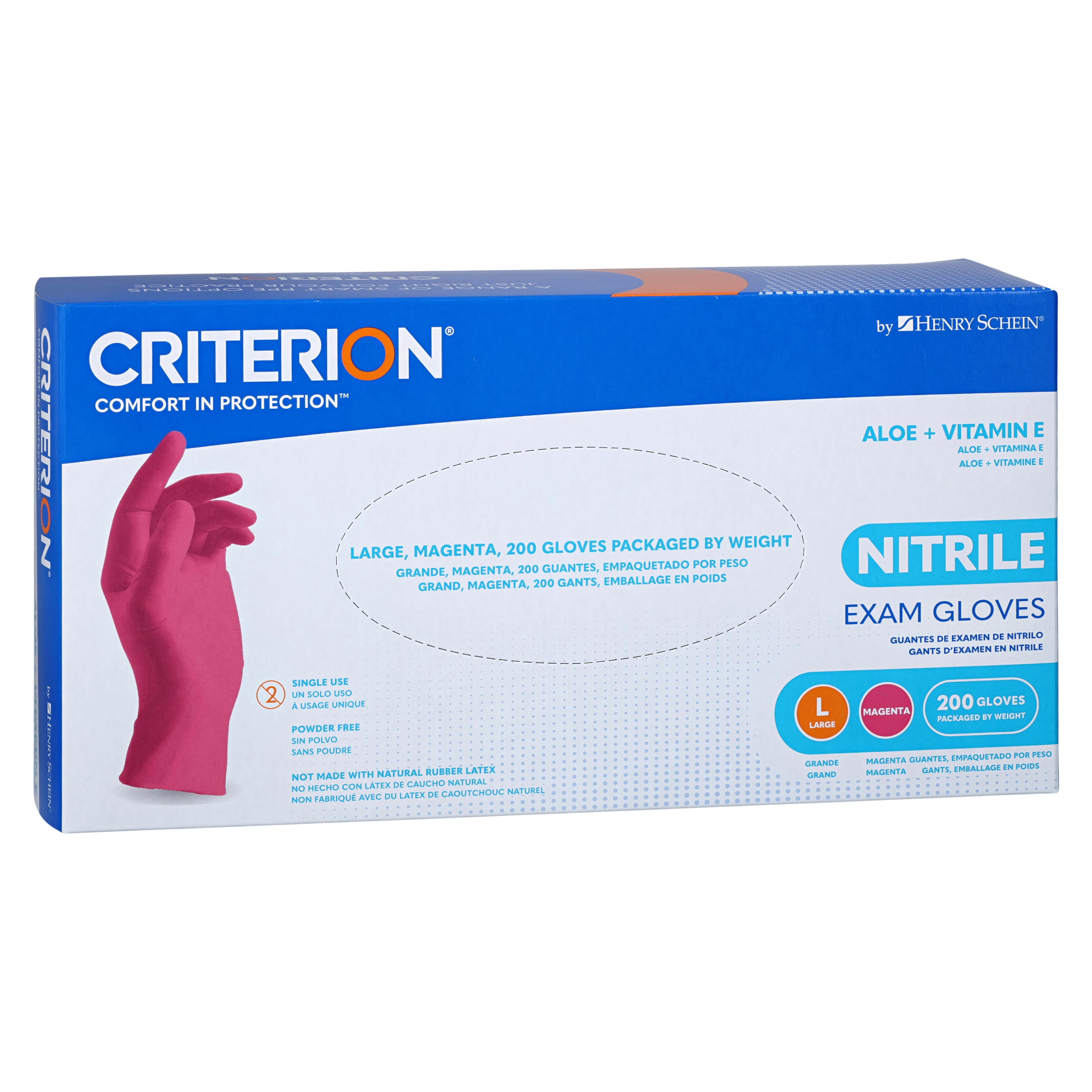 Criterion Nitrile Exam Aloe + Vitamin E Gloves, Large, Magenta, 200/Box thumbnail 3