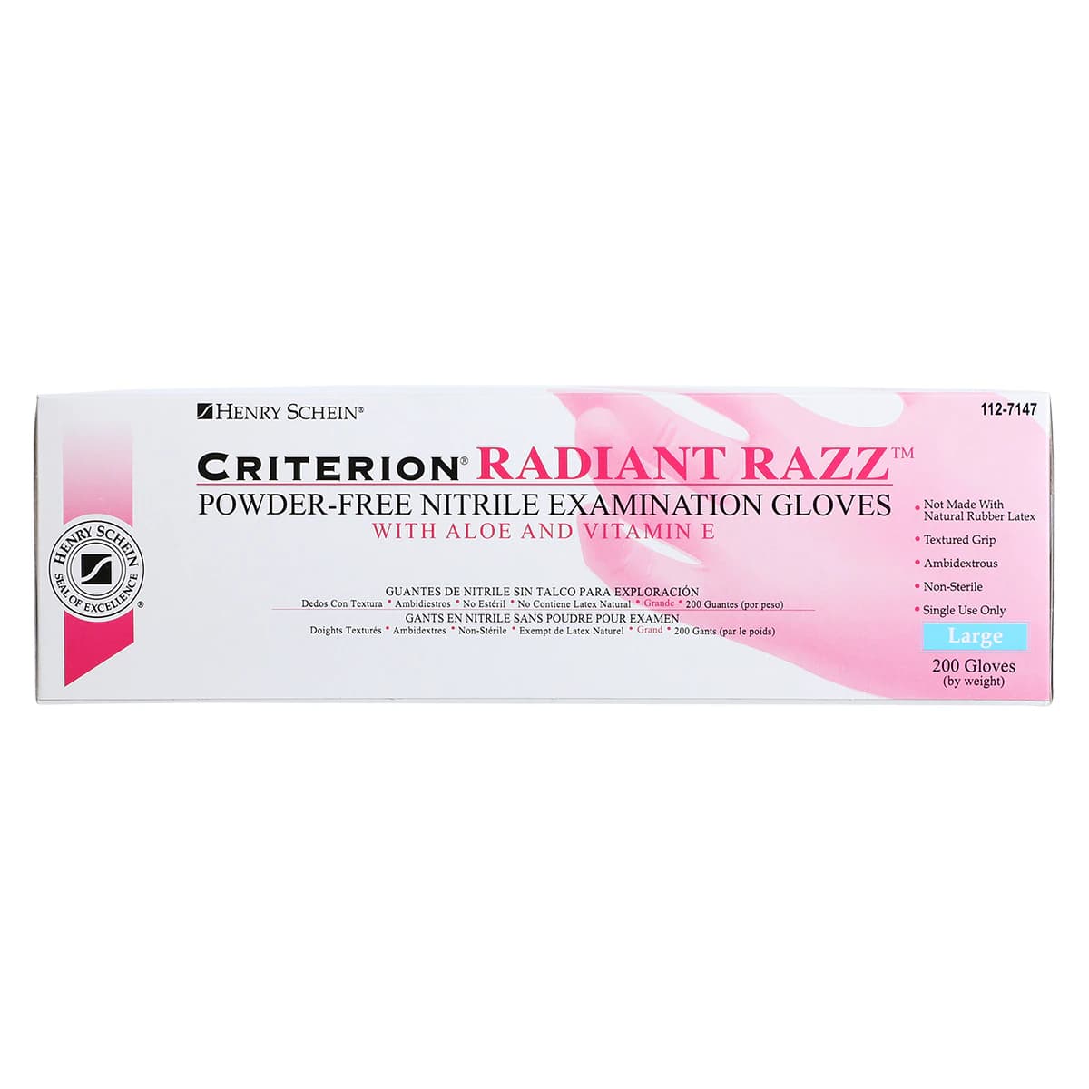 Criterion Nitrile Exam Aloe + Vitamin E Gloves, Large, Magenta, 200/Box thumbnail 4