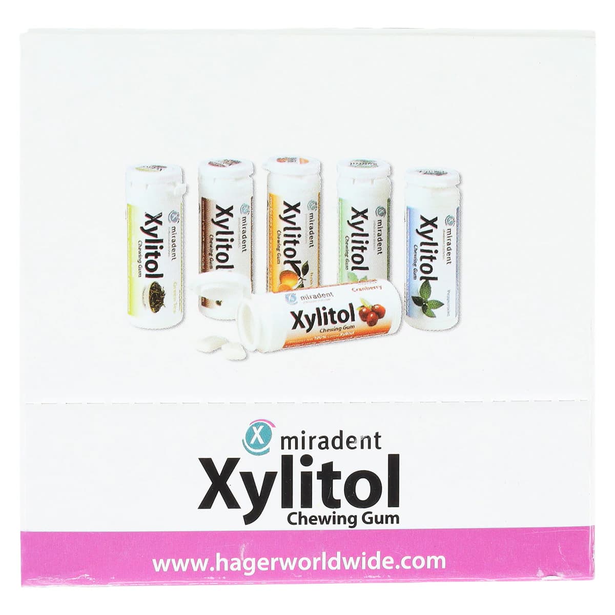 Miradent Xylitol Gum, Peppermint, 30 Pieces per Tube, 12 Tubes per Box thumbnail 6