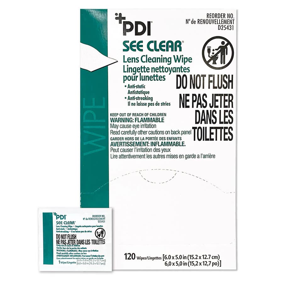 PDI See Clear Lens Cleaning Wipes, 6" x 5", 120 Individually Wrapped Wipes per Box, D25431 thumbnail 3