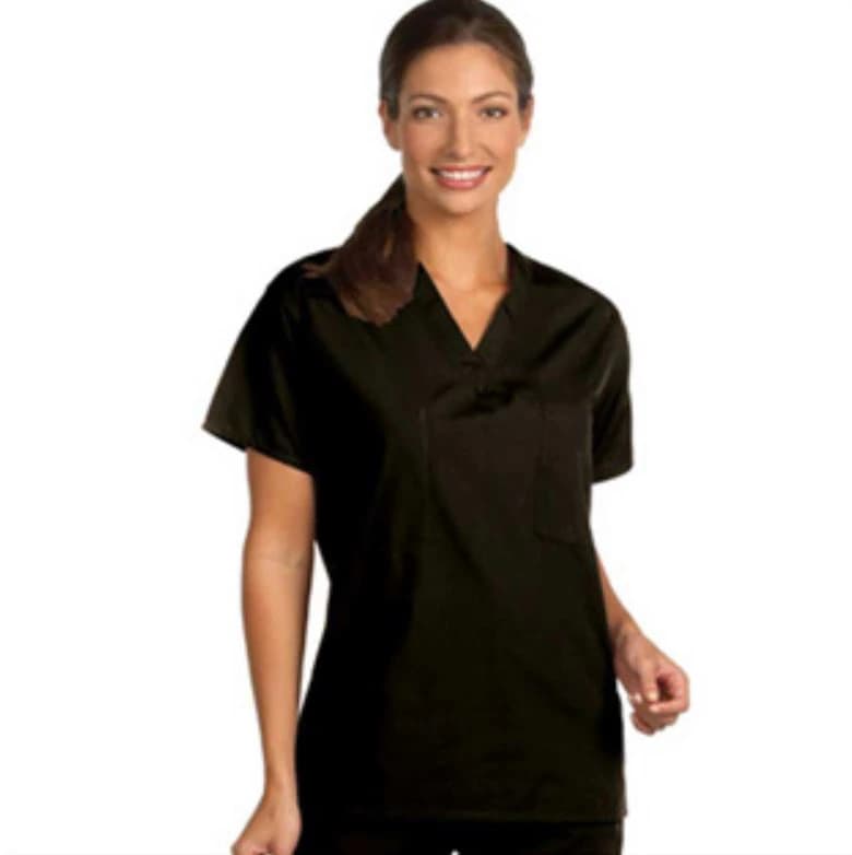 Fashion Seal Unisex Scrub Shirt, Black, Large, 65% Polyester/35% Cotton, Pullover with Left Breast Pocket - Scrub Shirt Unisex Black Large - Image 1