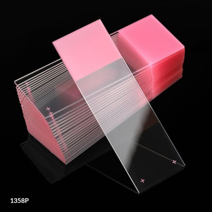Globe Scientific Diamond Frosted Microscope Slides, Pink, 25x75mm, 90° Ground Edges, Charged White Glass, 72/Case - Slide Microscope +Chg - Image 1