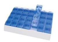 Medi Tray Pill Organizer, 7 Day x 4 Dose, White/Blue, 9-5/16" x 6-3/4" x 1-1/8" - Med Tray Weekly 4x7 - Image 1