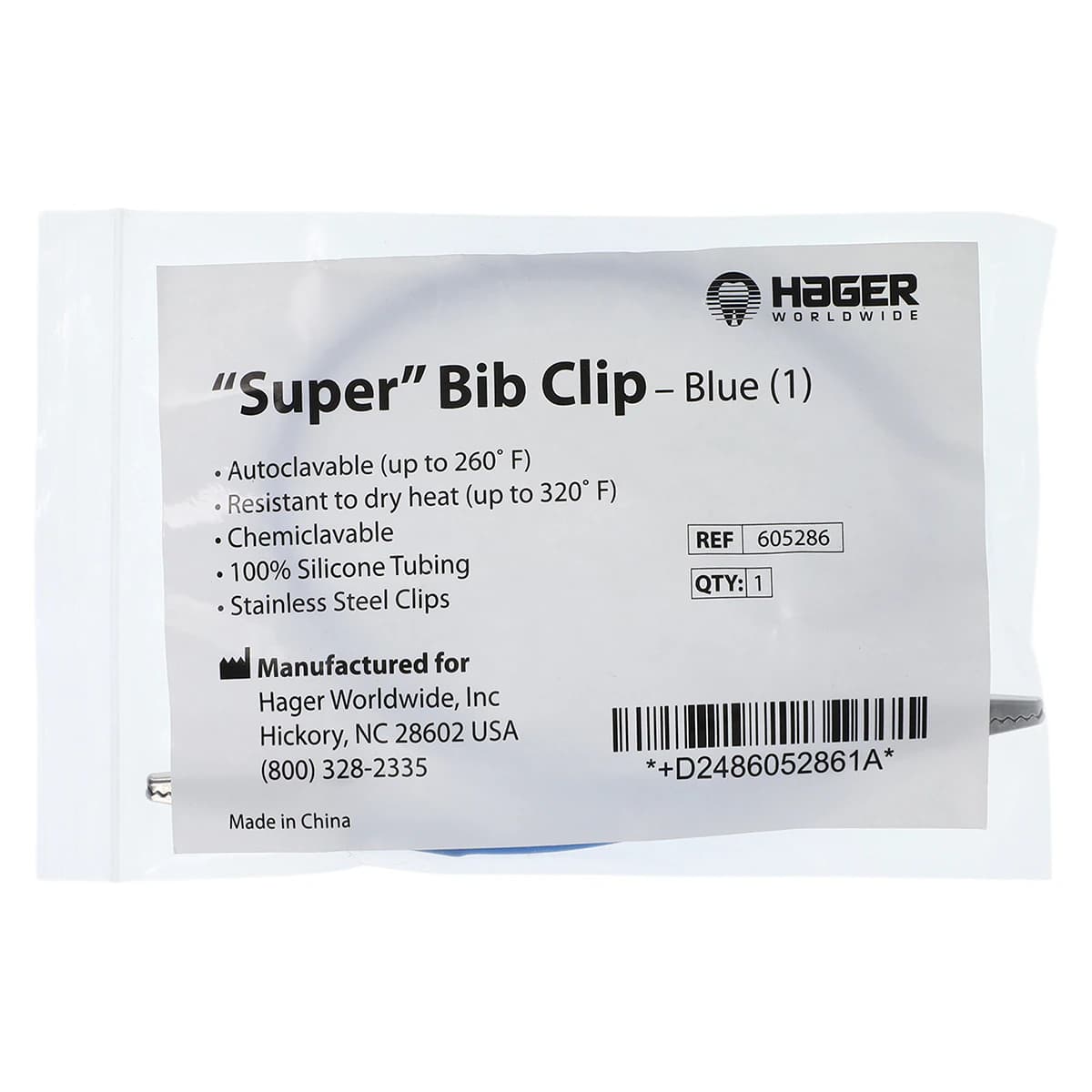 Hager Worldwide Super Bib Clip, Blue, 14" Length, Autoclavable, 1/Pkg, 605286 thumbnail 3