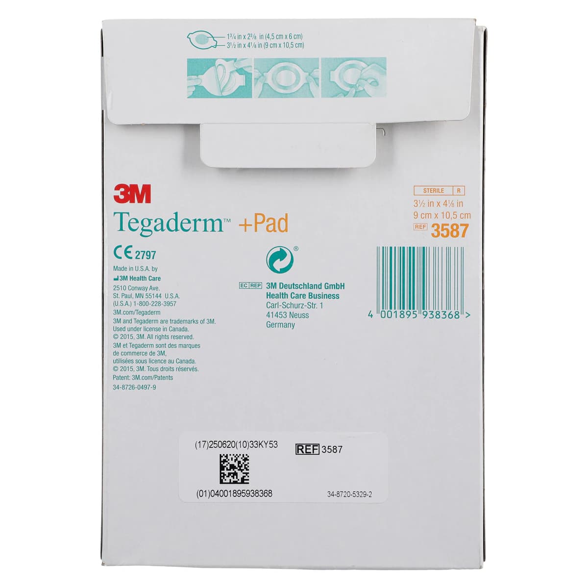 3M Tegaderm +Pad Film Island Dressing, 3-1/2" x 4-1/8", Sterile, Non-Adherent, Transparent, Latex-Free thumbnail 5