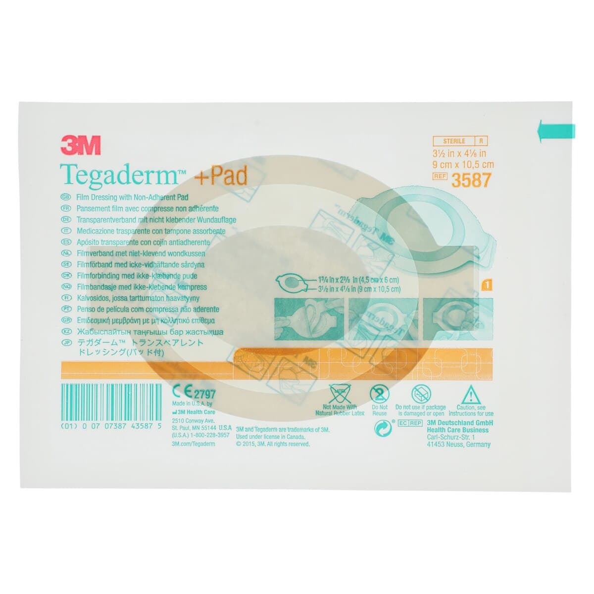 3M Tegaderm +Pad Film Island Dressing, 3-1/2" x 4-1/8", Sterile, Non-Adherent, Transparent, Latex-Free thumbnail 3