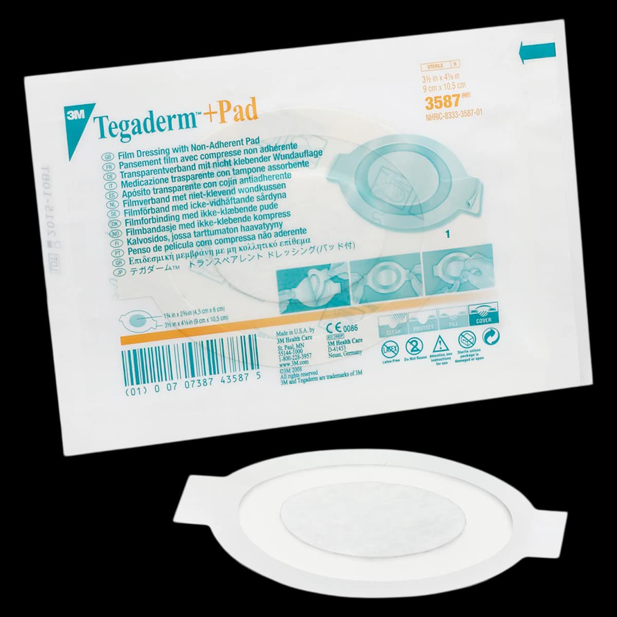 3M Tegaderm +Pad Film Island Dressing, 3-1/2" x 4-1/8", Sterile, Non-Adherent, Transparent, Latex-Free thumbnail 2