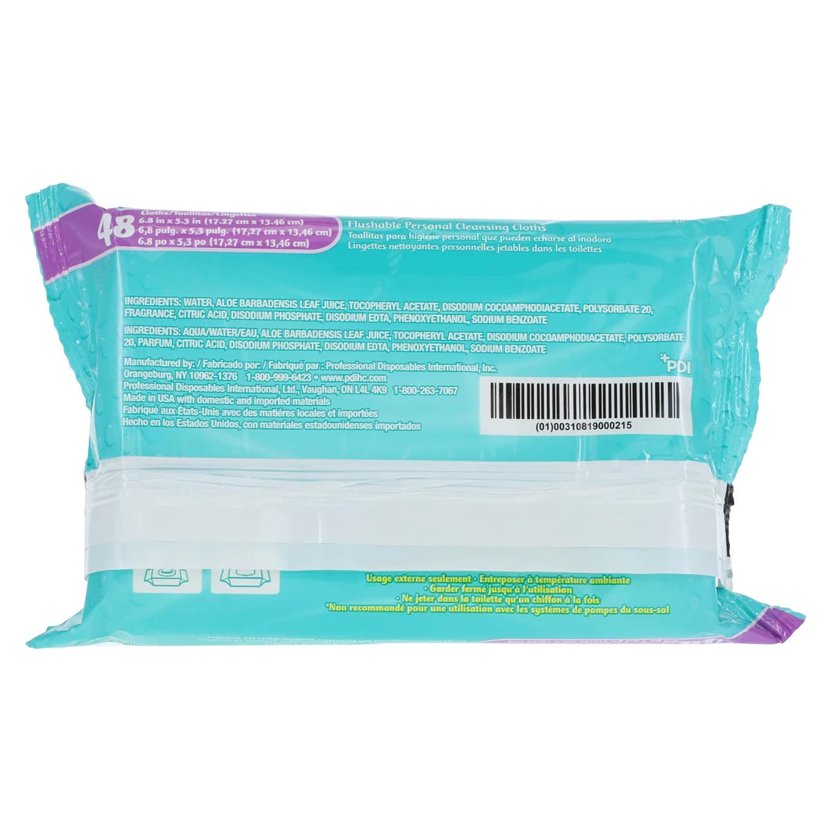 PDI Hygea Flushable Personal Cleansing Cloths, Aloe & Vitamin E, Light Fresh Scent, 5.3" x 6.8", 48/Pk, A500F48 thumbnail 4