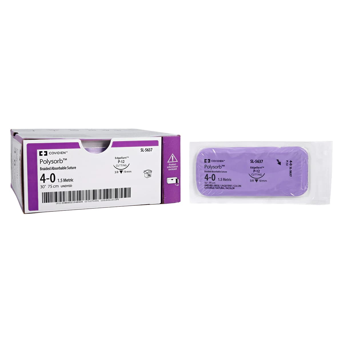 Medtronic Polysorb Absorbable Suture, 4-0, 30", P-12 Premium Reverse Cutting 3/8 Circle Needle 19mm, Coated Undyed, 36/Case thumbnail 2