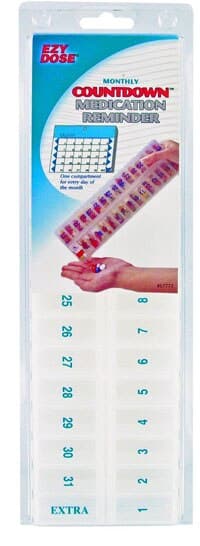 Apothecary Products Pill Reminder 31-Compartment Monthly Pill Planner, Clear, 3/Package - Pill Reminder 31Compartment - Image 1