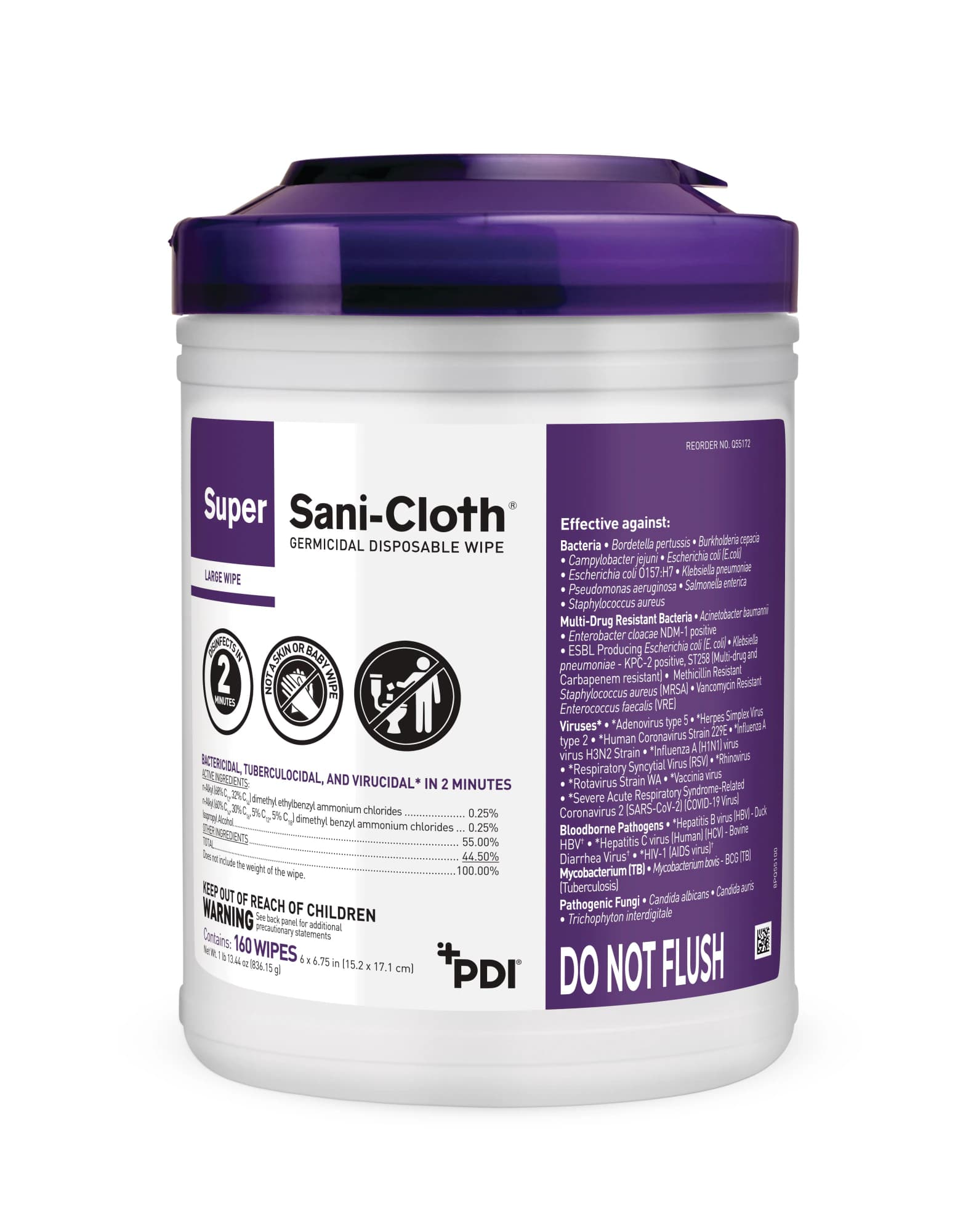 PDI Super Sani-Cloth Germicidal Disposable Wipes, Large, 6 in x 6.75 in, 160/Canister - Super Sani-Cloth - Image 1