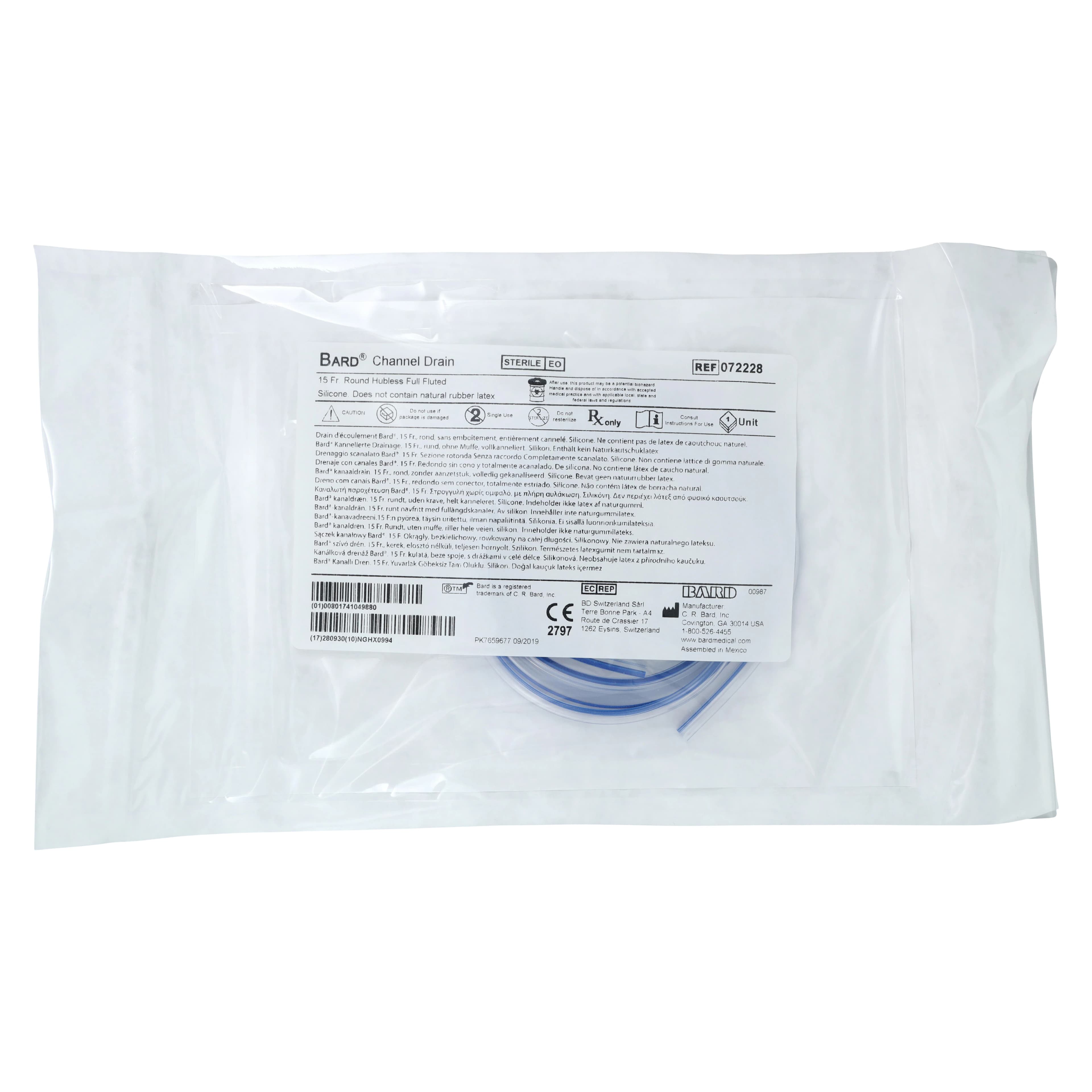 Bard Blake Channel Drain, Hubless, 15Fr, Round Tip, Full Fluted - Blake Drain 15f - Image 1