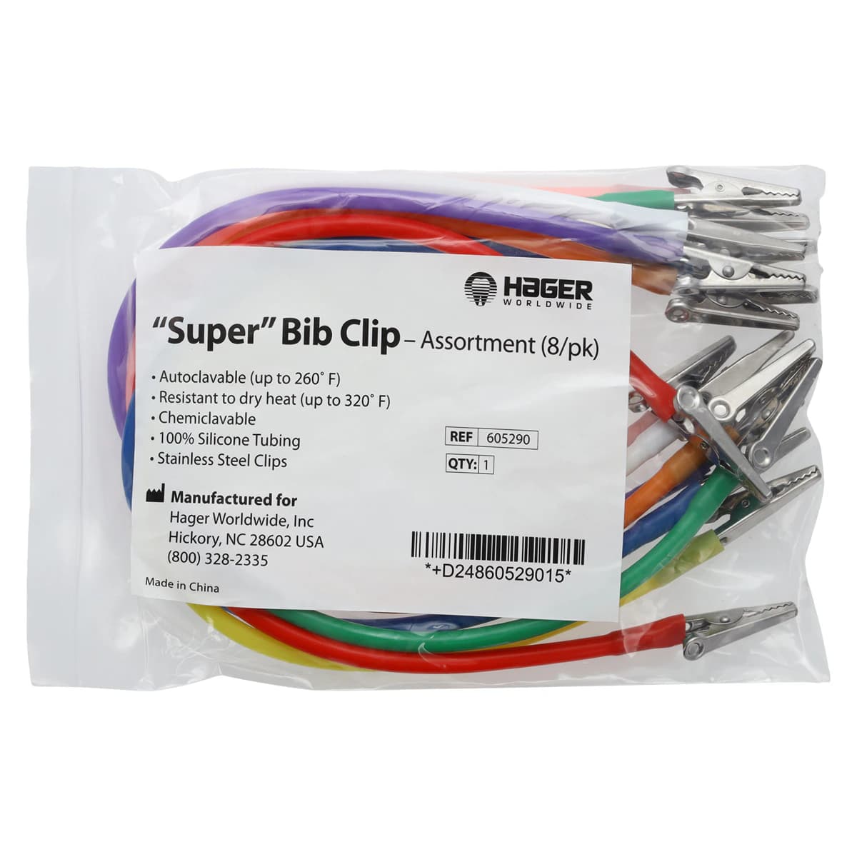 Hager Worldwide Super Bib Clips, Assorted Colors, 8/Pk, 605290 - Super Bib Clips Assortment 8/Pk - Image 1